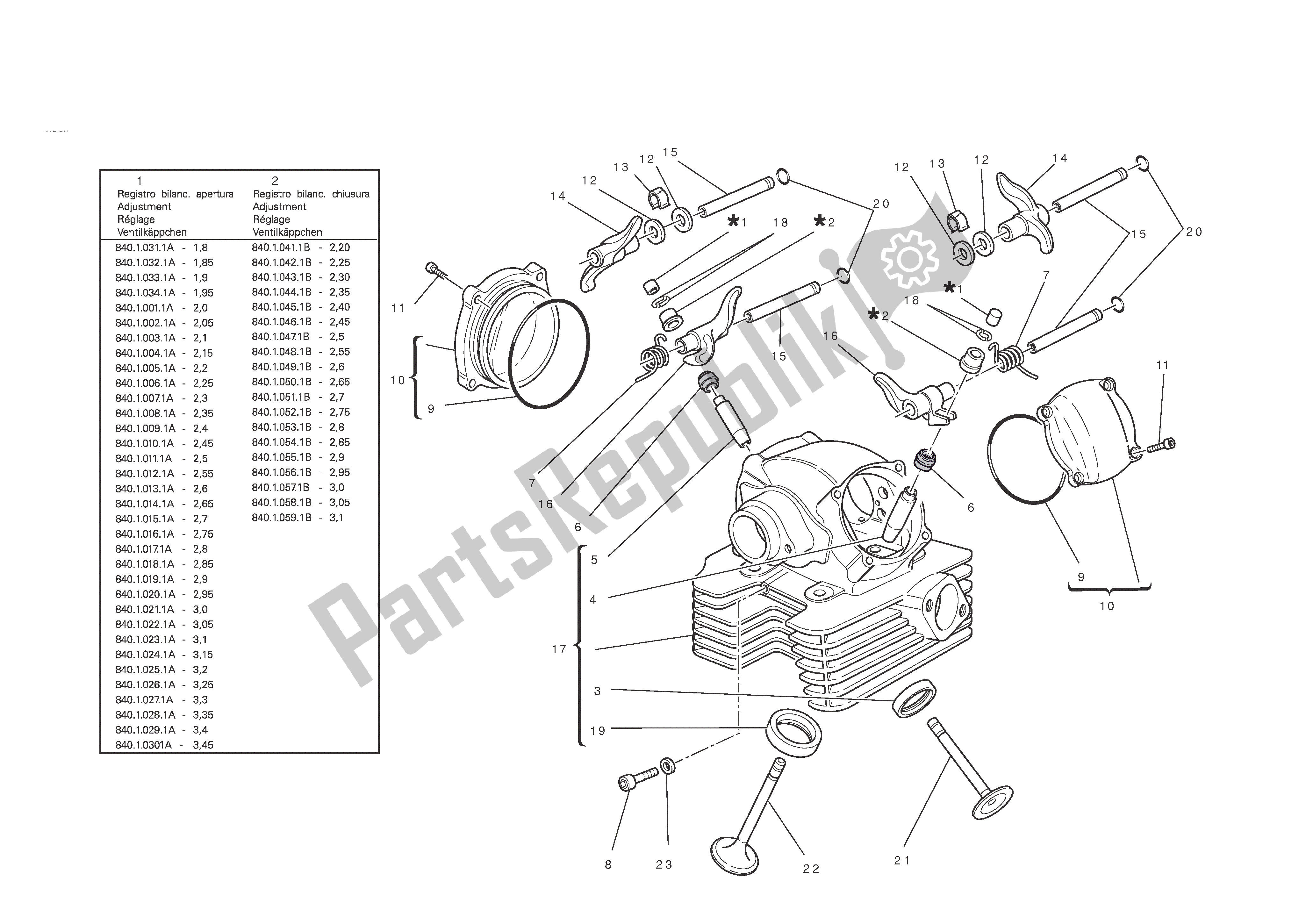 Tutte le parti per il Testata Verticale del Ducati Hypermotard EVO 1100 2010