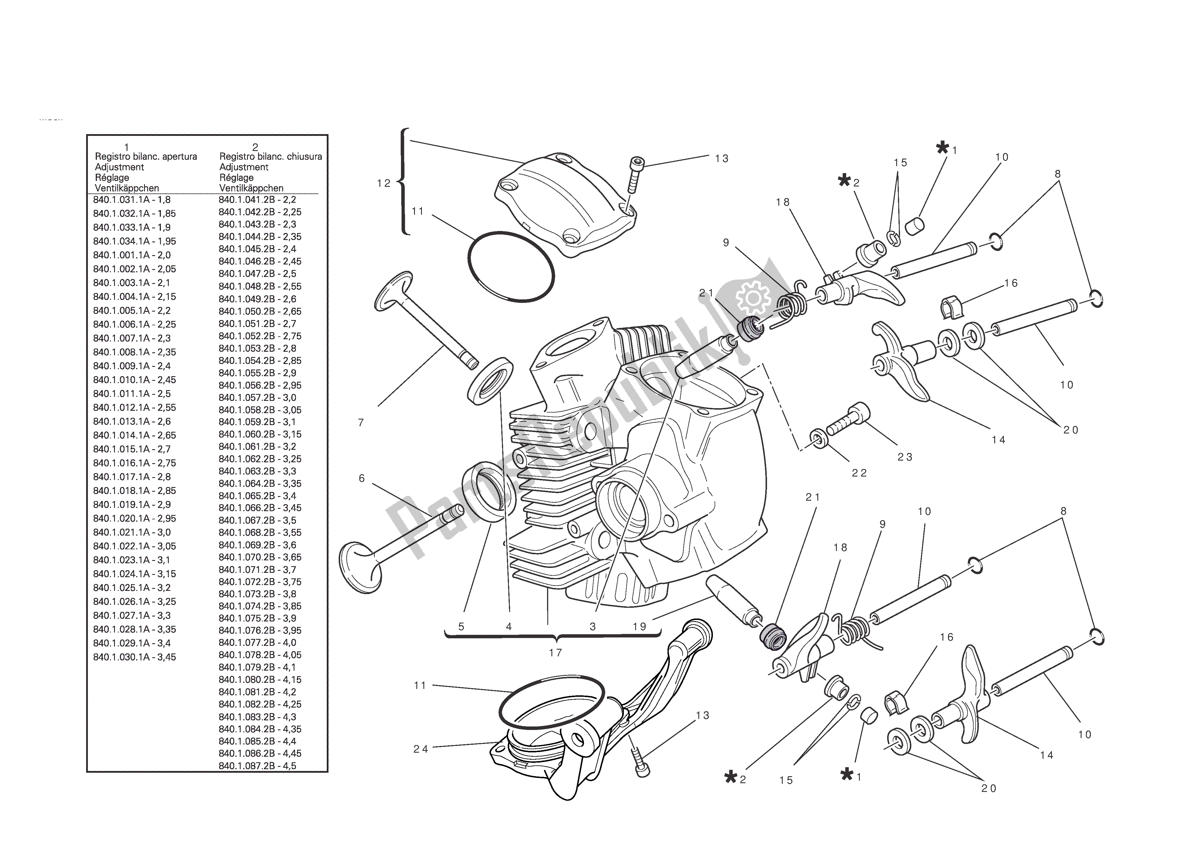 Tutte le parti per il Testata Orizzontale del Ducati Hypermotard EVO 1100 2010