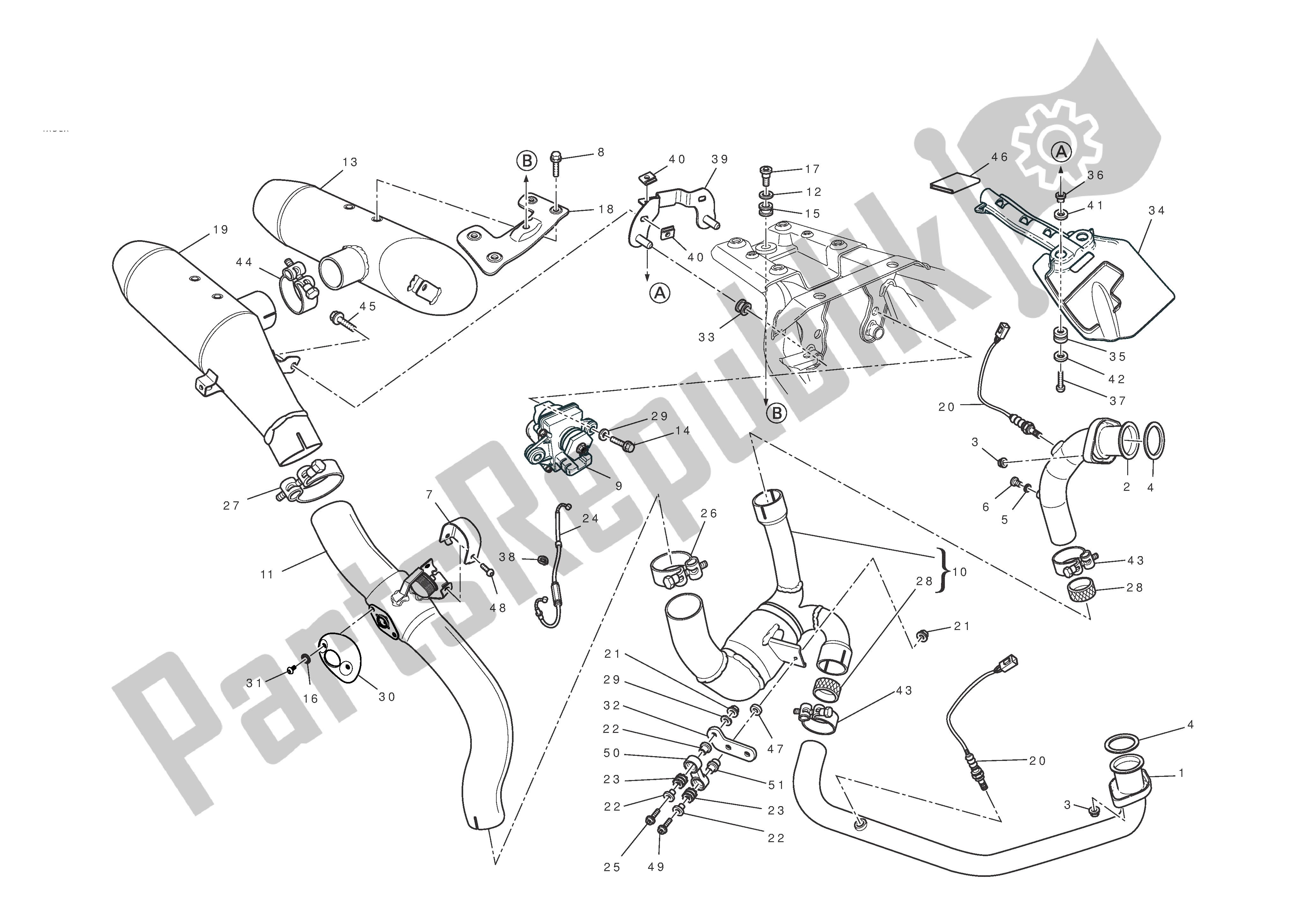 Tutte le parti per il Impianto Di Scarico del Ducati Hypermotard EVO 1100 2010