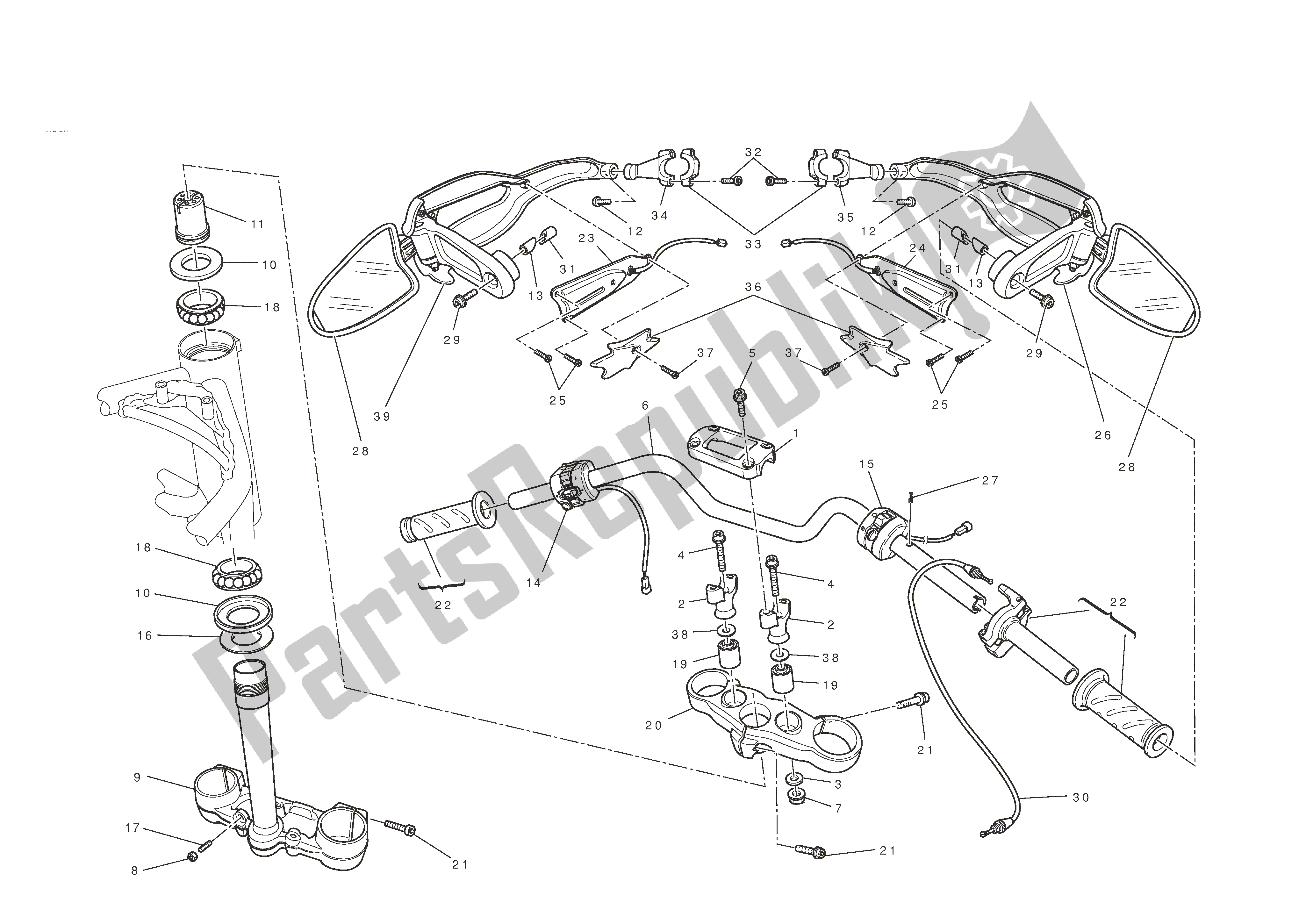 Tutte le parti per il Manubrio E Comandi del Ducati Hypermotard EVO 1100 2010