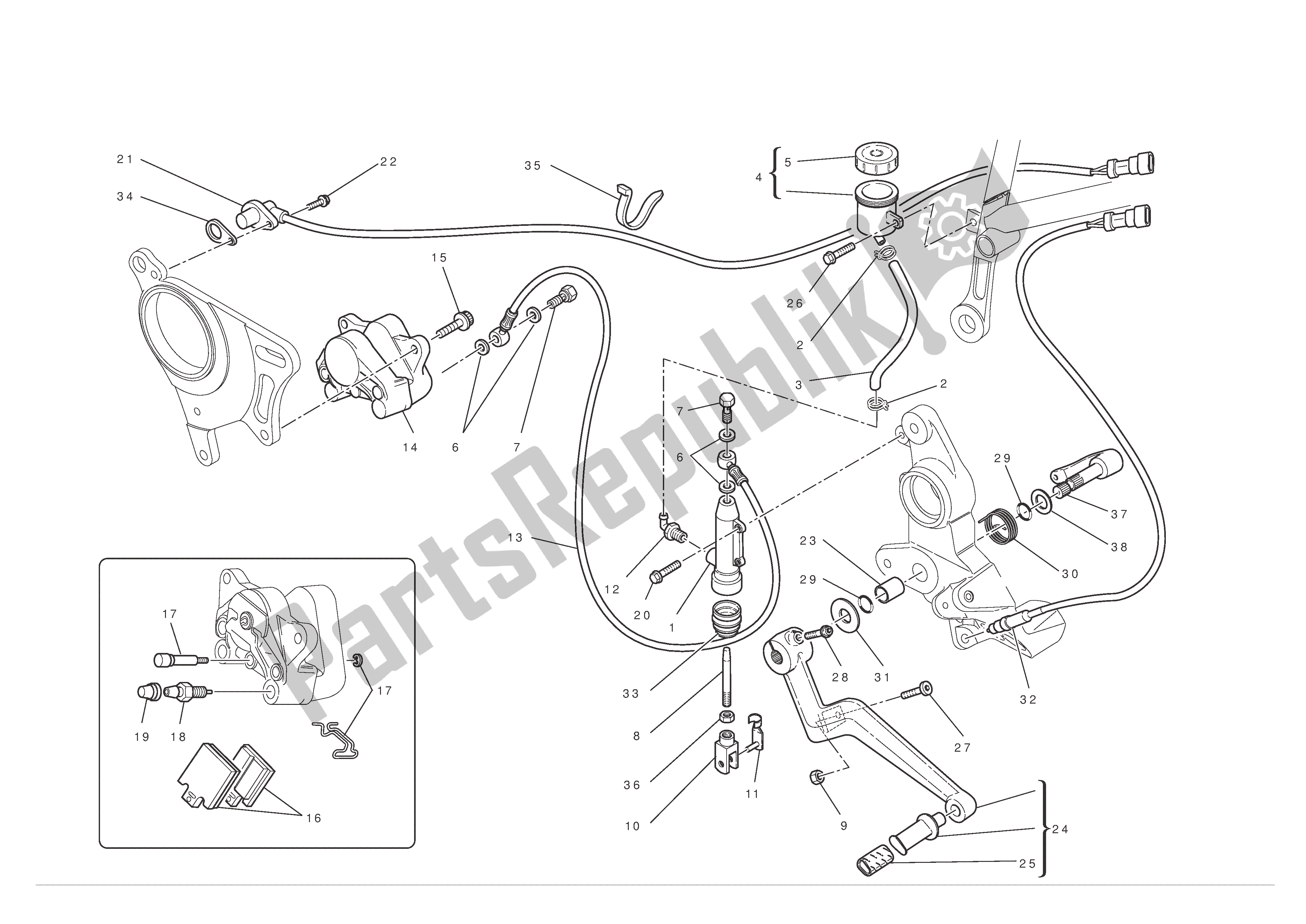 Todas as partes de Freio Traseiro do Ducati Hypermotard EVO 1100 2011