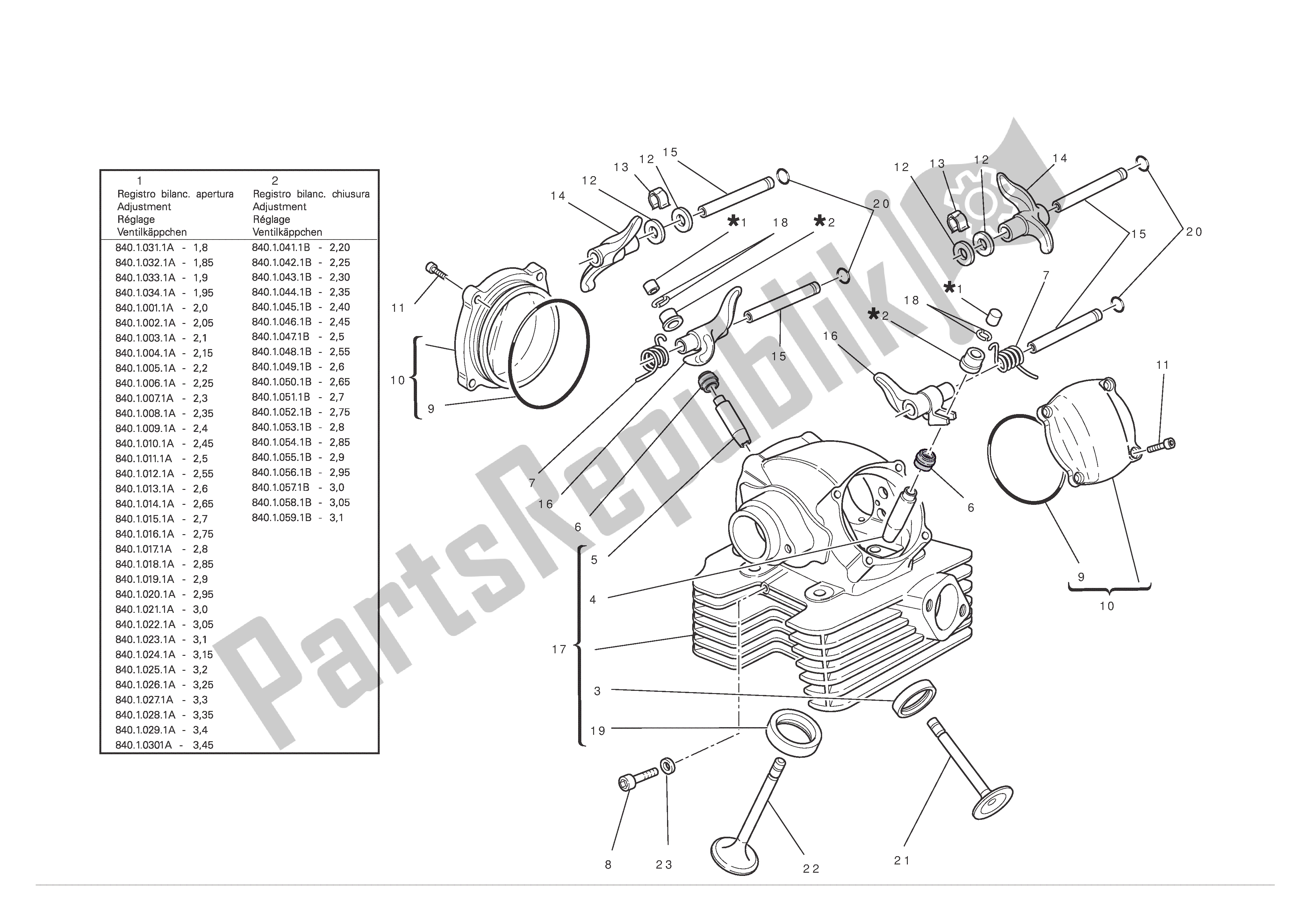 Tutte le parti per il Testata Verticale del Ducati Hypermotard EVO 1100 2011
