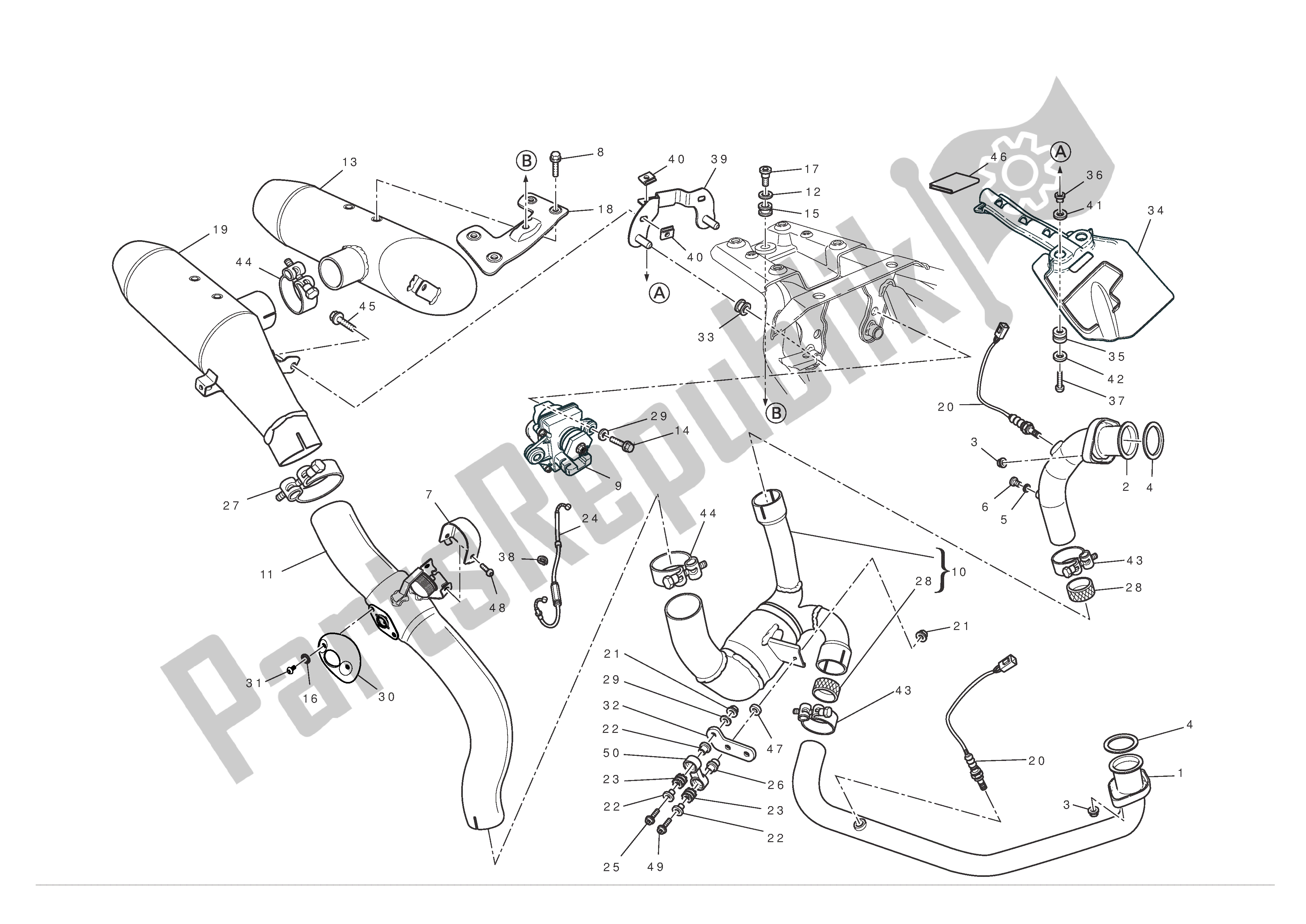 Todas as partes de Sistema De Exaustão do Ducati Hypermotard EVO 1100 2011