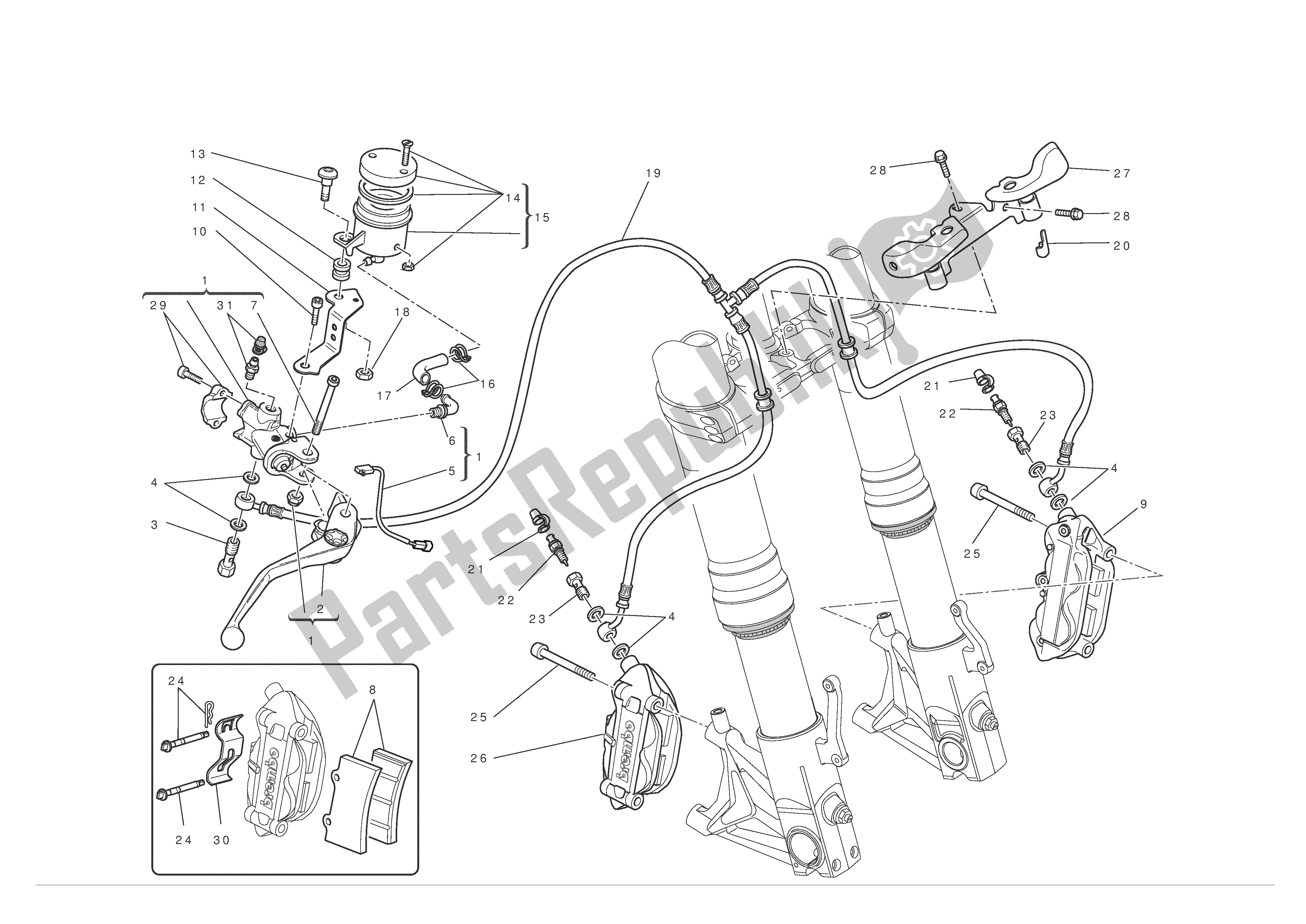 Toutes les pièces pour le Frein Avant du Ducati Hypermotard EVO 1100 2011