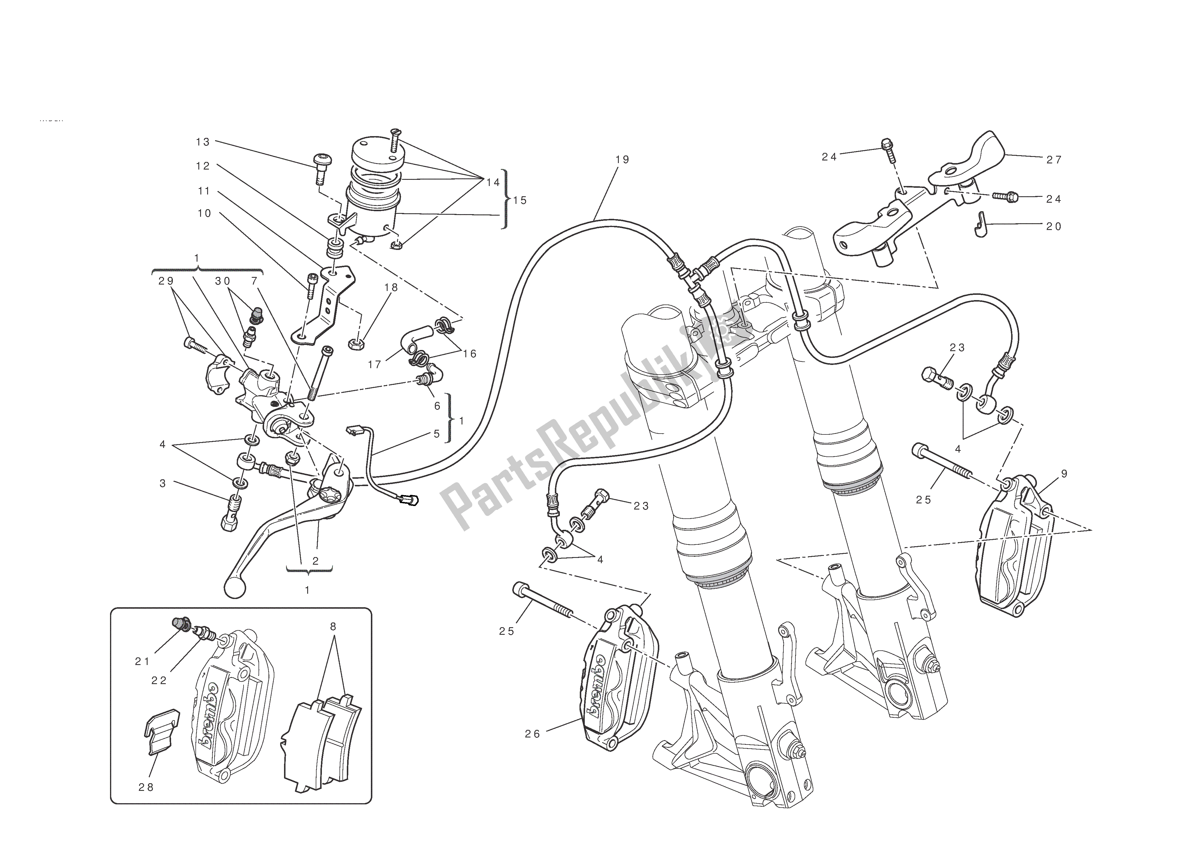 Tutte le parti per il Freno Anteriore del Ducati Hypermotard EVO SP 1100 2010