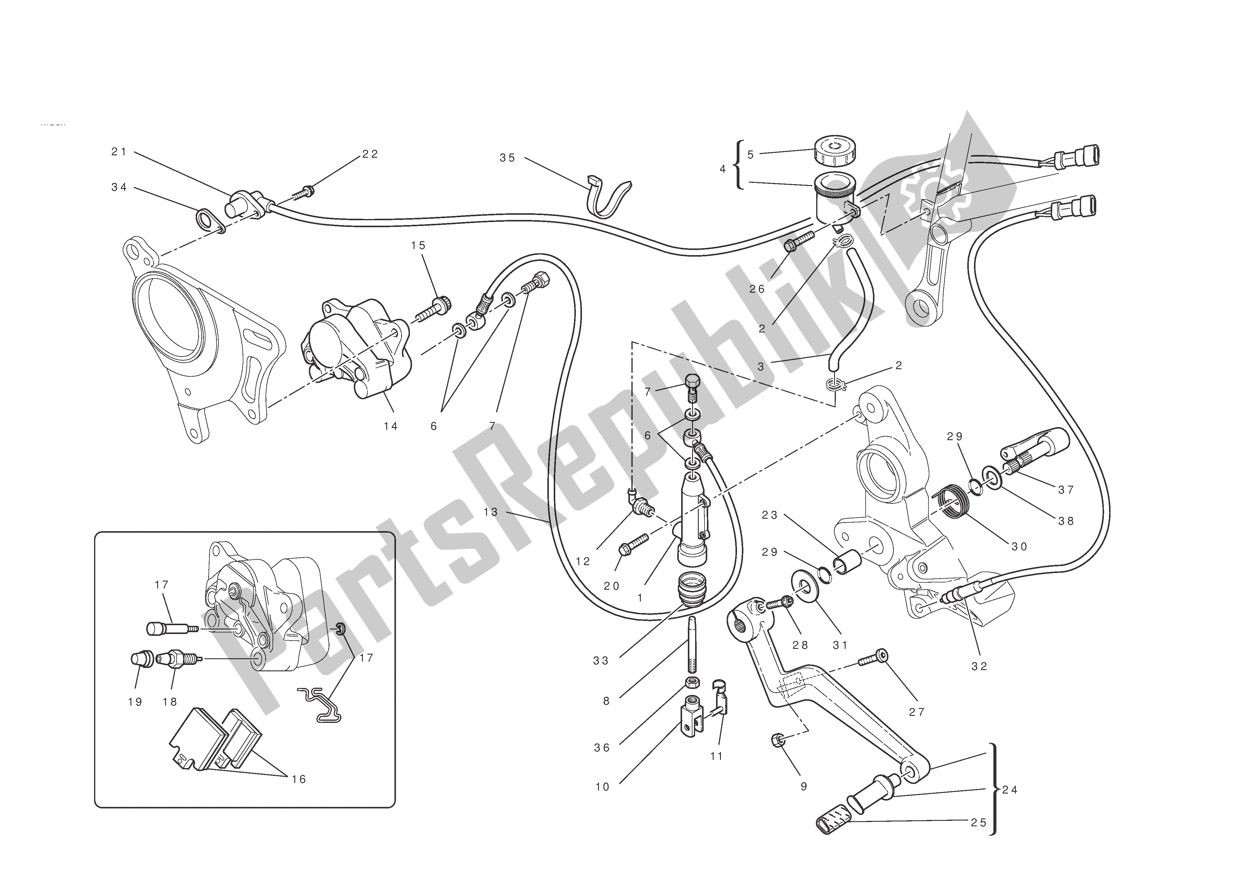 Tutte le parti per il Freno Posteriore del Ducati Hypermotard EVO SP 1100 2010