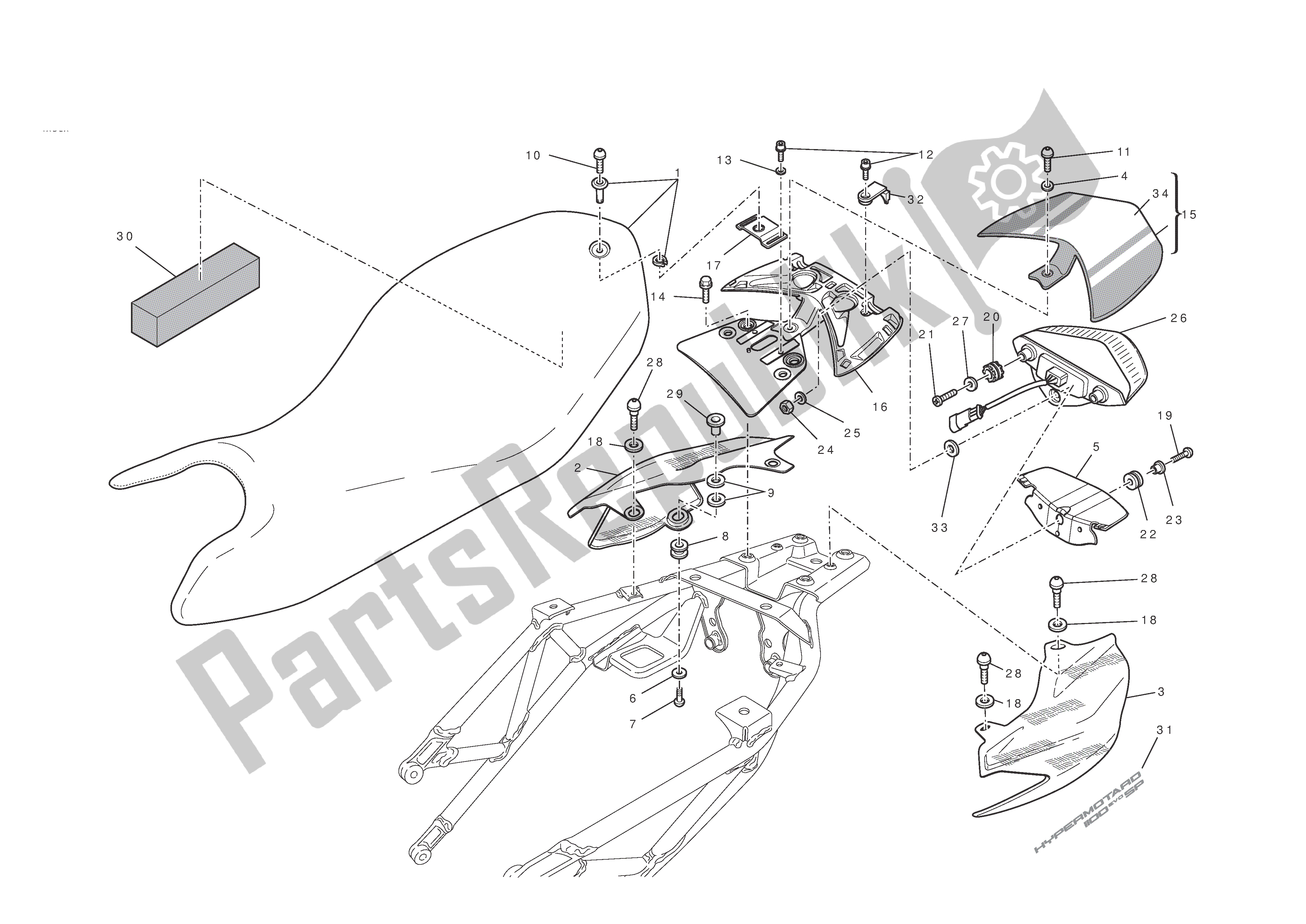 Tutte le parti per il Sedile - Fanale Posteriore del Ducati Hypermotard EVO SP 1100 2010