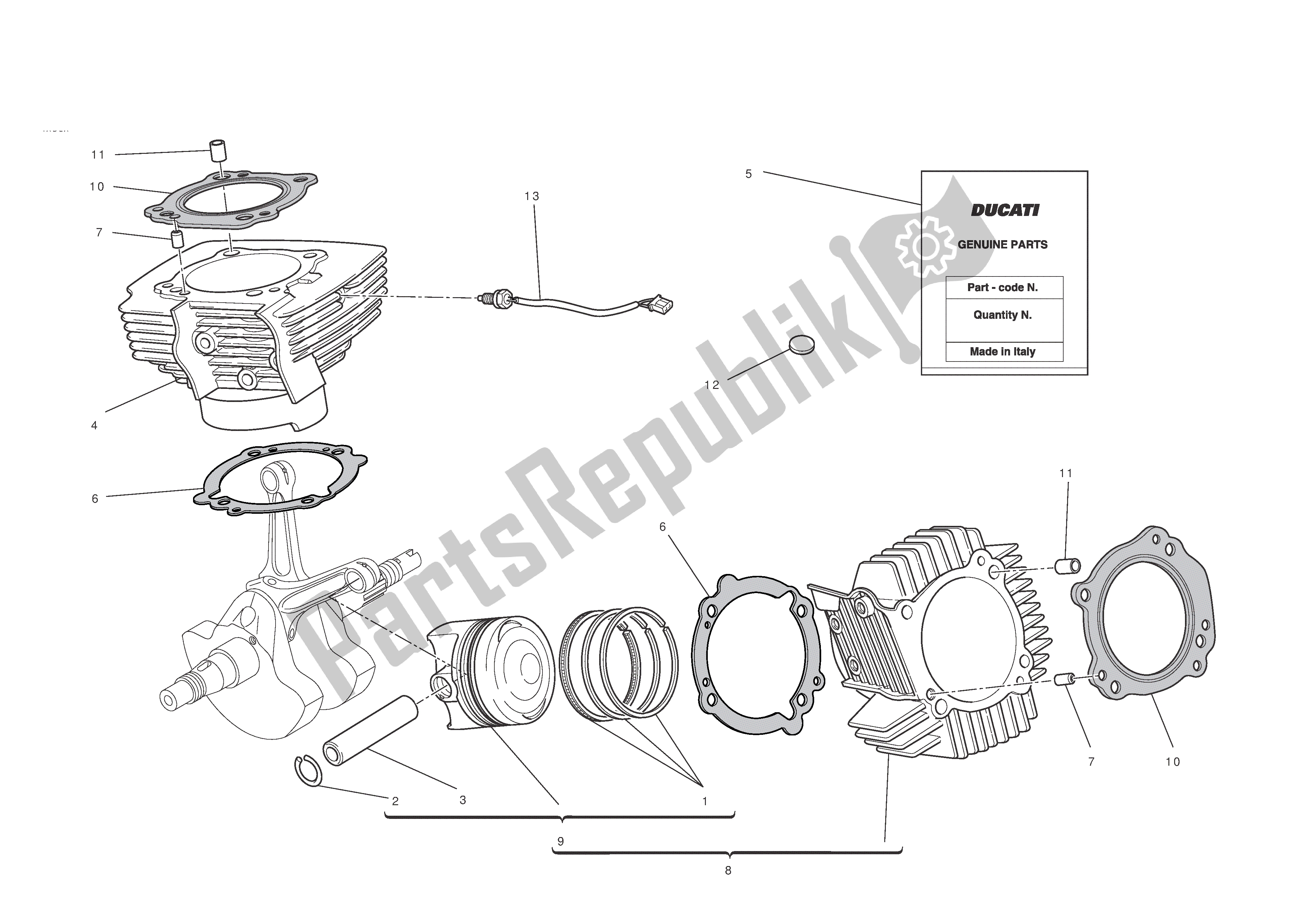 Tutte le parti per il Cilindri - Pistoni del Ducati Hypermotard EVO SP 1100 2010