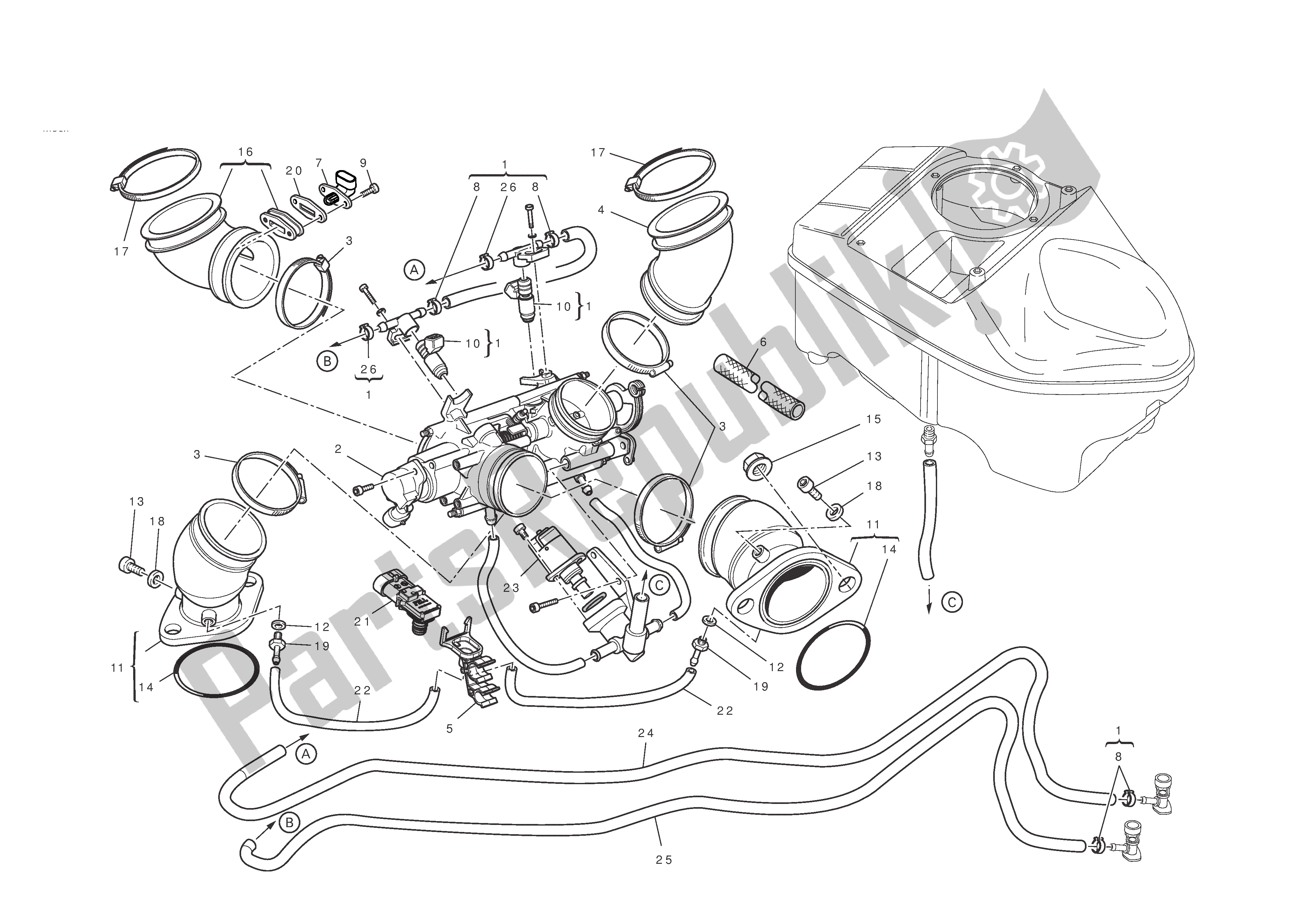 Tutte le parti per il Collettori Di Aspirazione del Ducati Hypermotard EVO SP 1100 2010