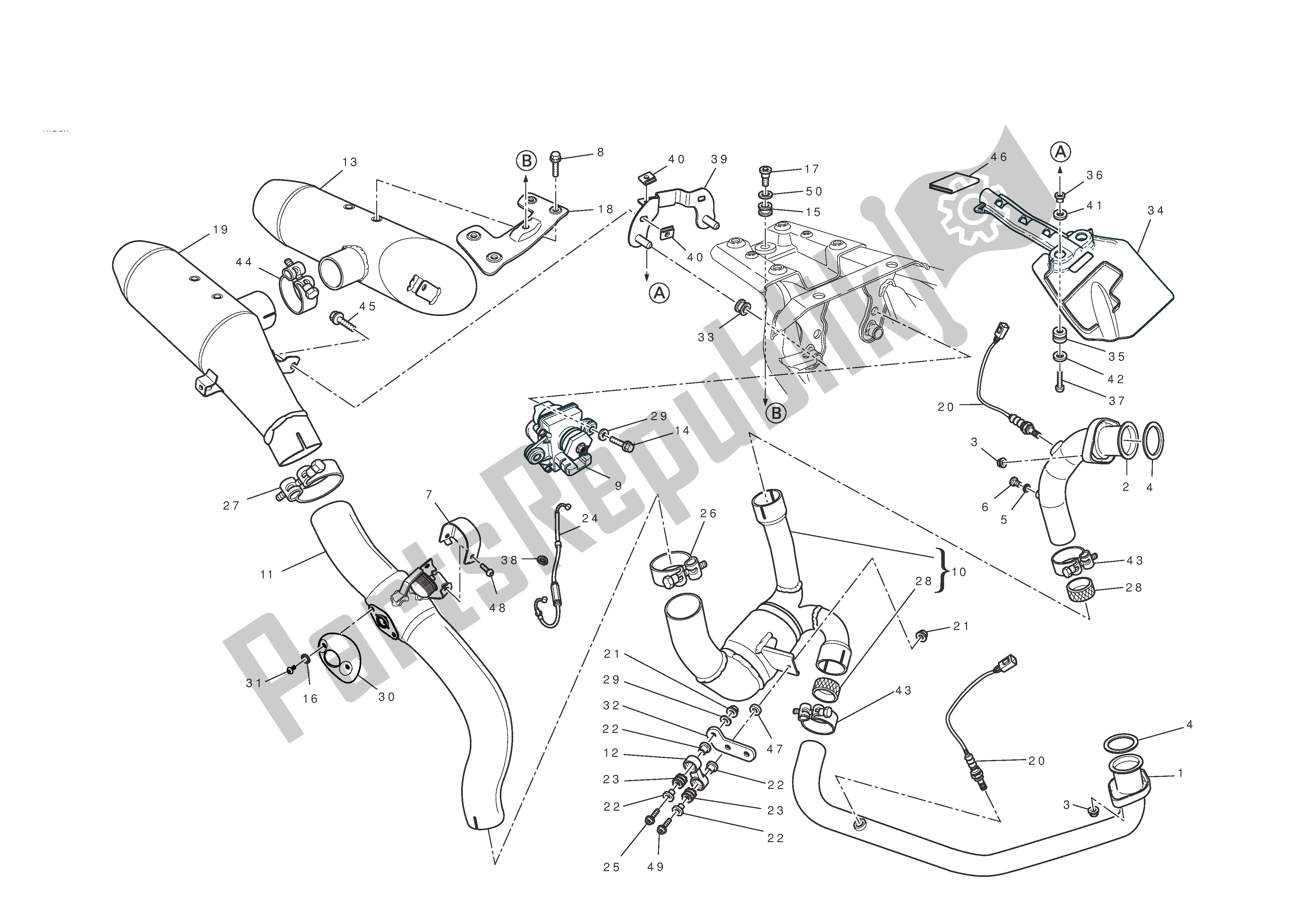 Tutte le parti per il Impianto Di Scarico del Ducati Hypermotard EVO SP 1100 2010