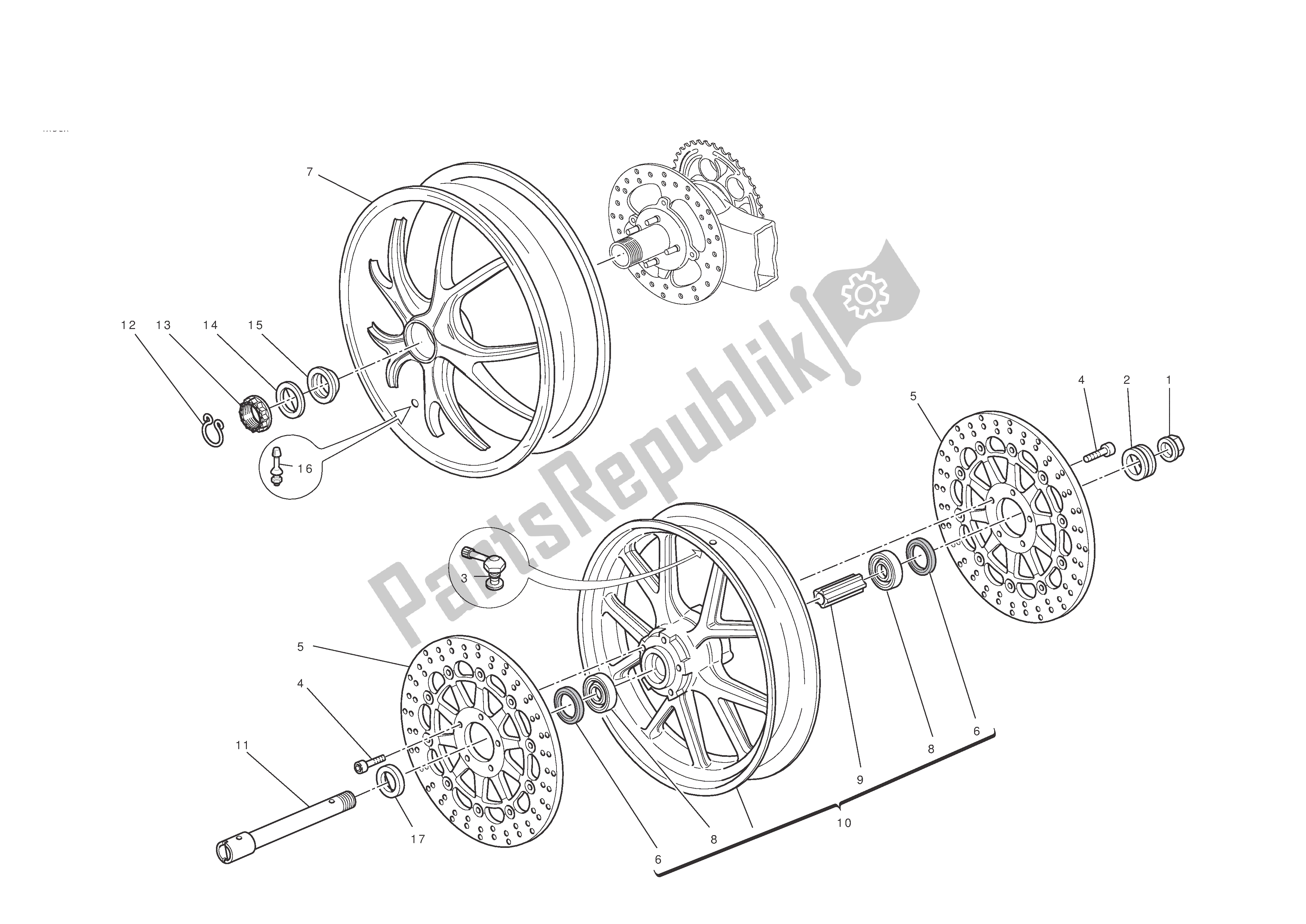 Tutte le parti per il Ruote Anteriori E Posteriori del Ducati Hypermotard EVO SP 1100 2010