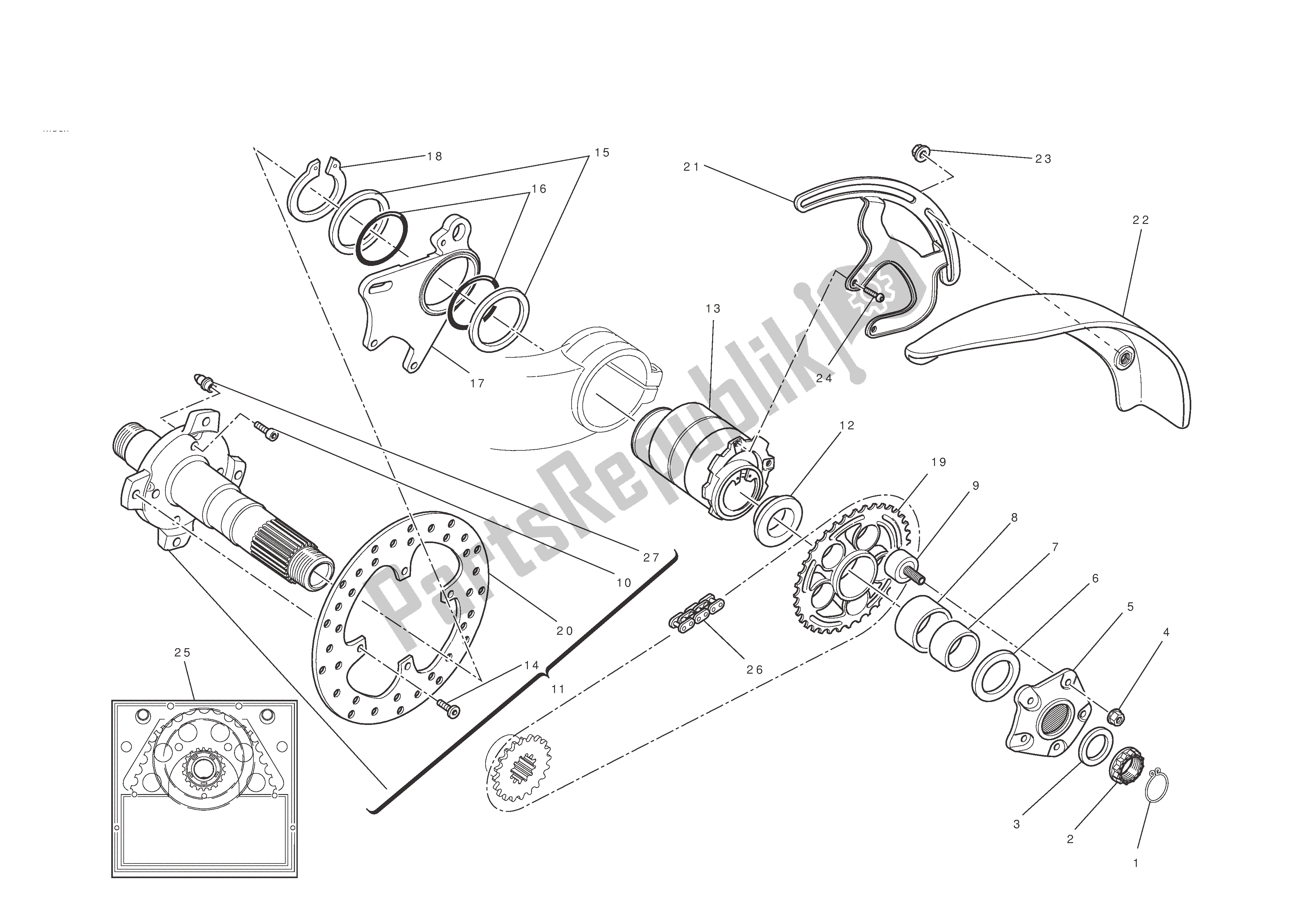 Tutte le parti per il Asse Ruota Posteriore del Ducati Hypermotard EVO SP 1100 2010