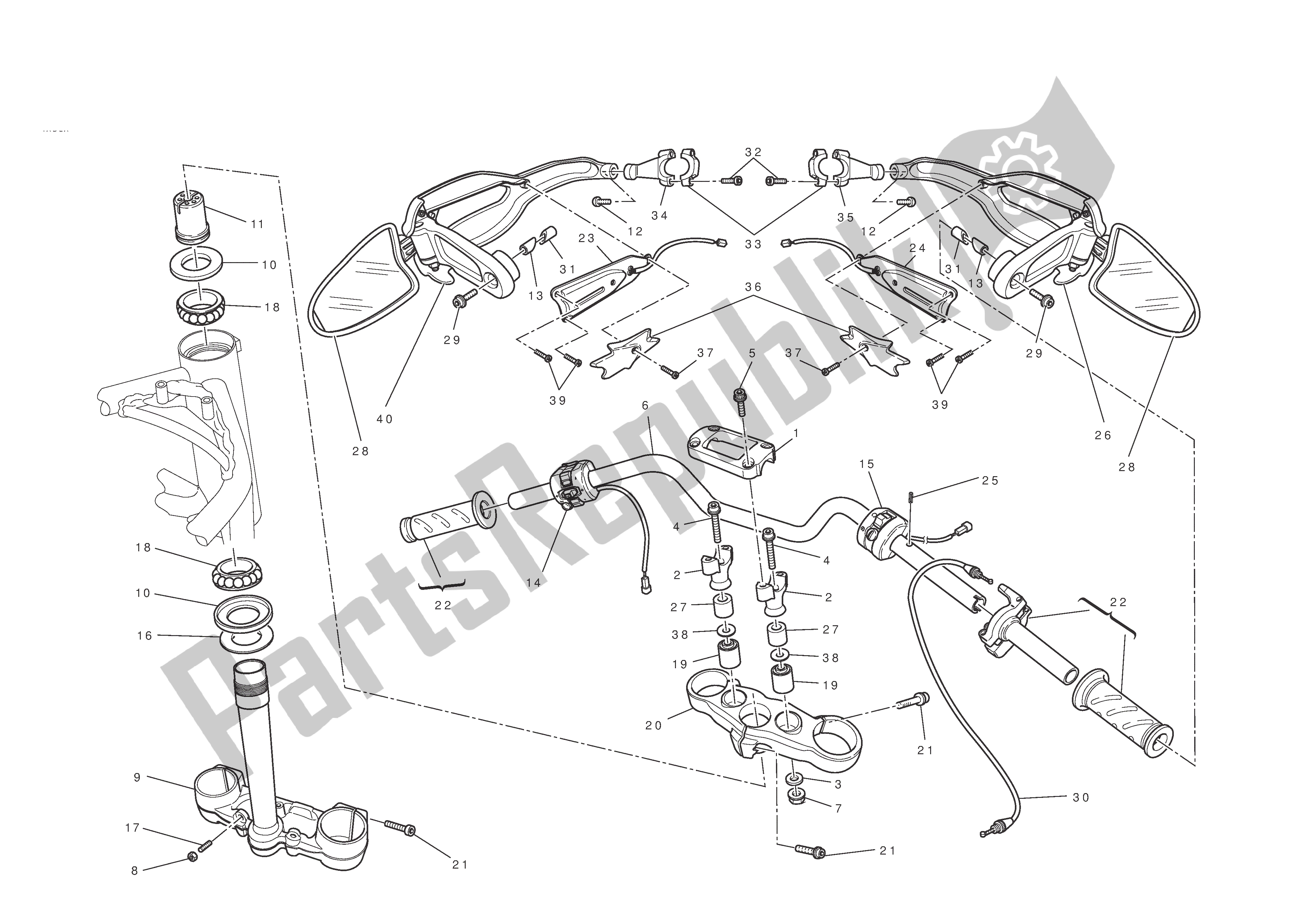 Tutte le parti per il Manubrio E Comandi del Ducati Hypermotard EVO SP 1100 2010