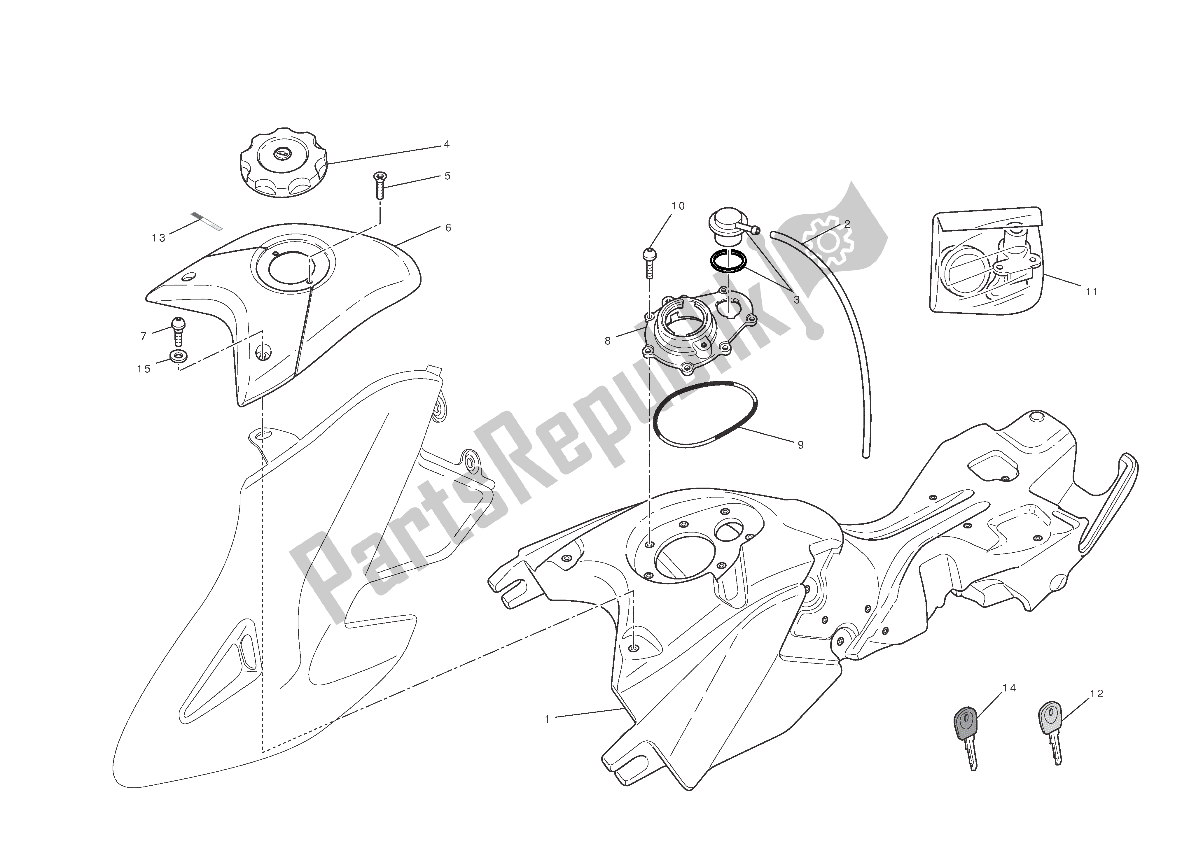 Tutte le parti per il Serbatoio Di Carburante del Ducati Hypermotard EVO SP 1100 2011