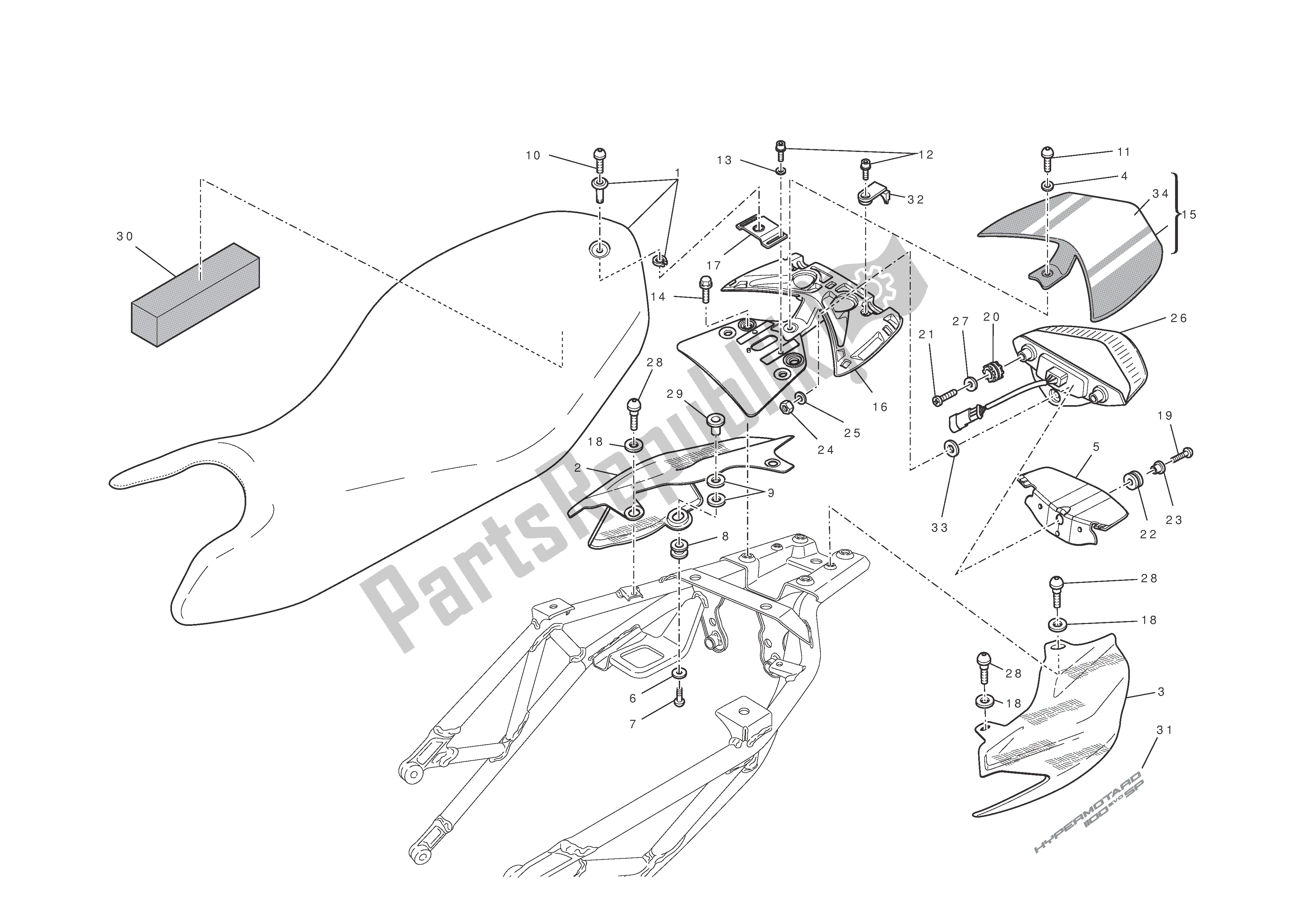 Todas las partes para Asiento - Luz Trasera de Ducati Hypermotard EVO SP 1100 2011