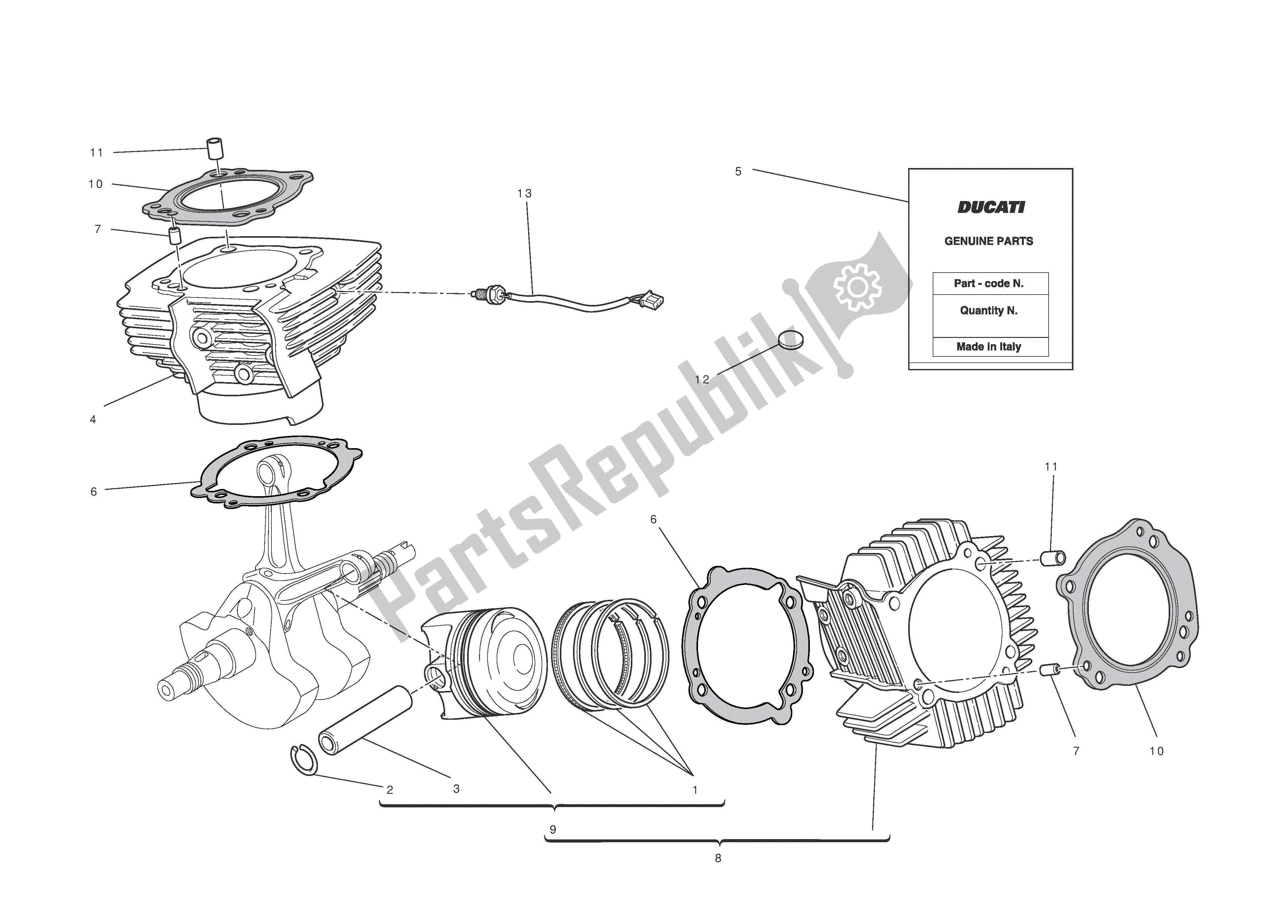 Tutte le parti per il Cilindri - Pistoni del Ducati Hypermotard EVO SP 1100 2011