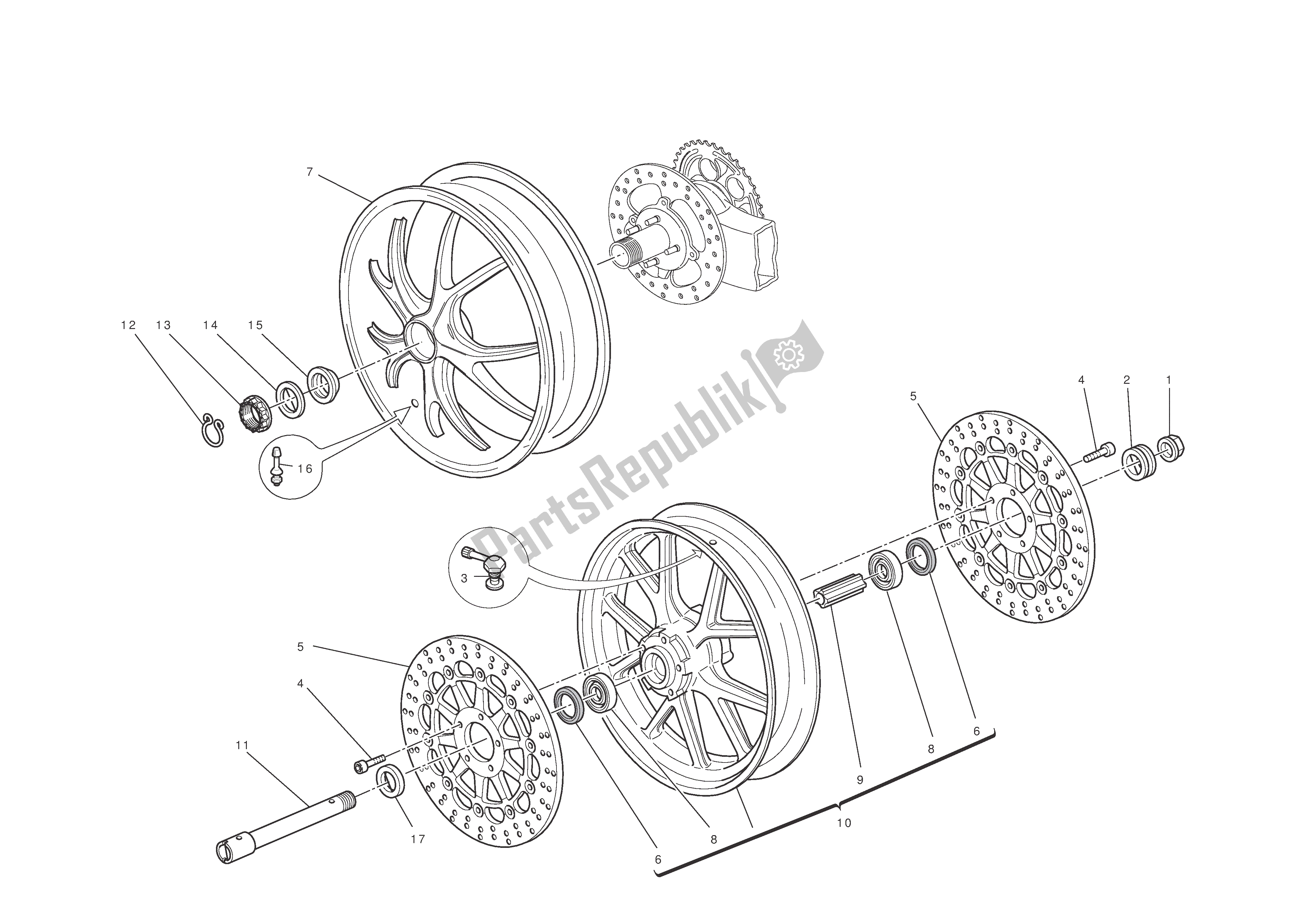 Tutte le parti per il Ruote Anteriori E Posteriori del Ducati Hypermotard EVO SP 1100 2011