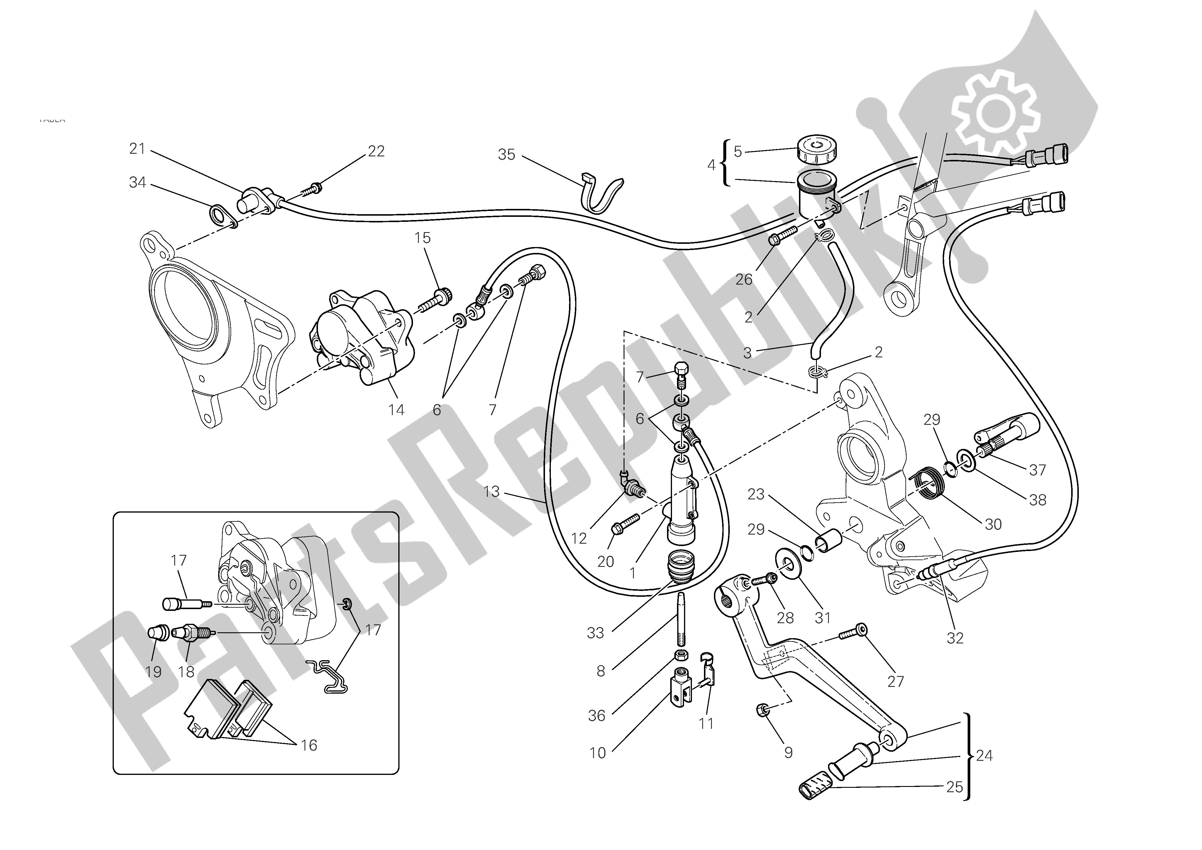 Tutte le parti per il Freno Posteriore del Ducati Hypermotard S 1100 2008