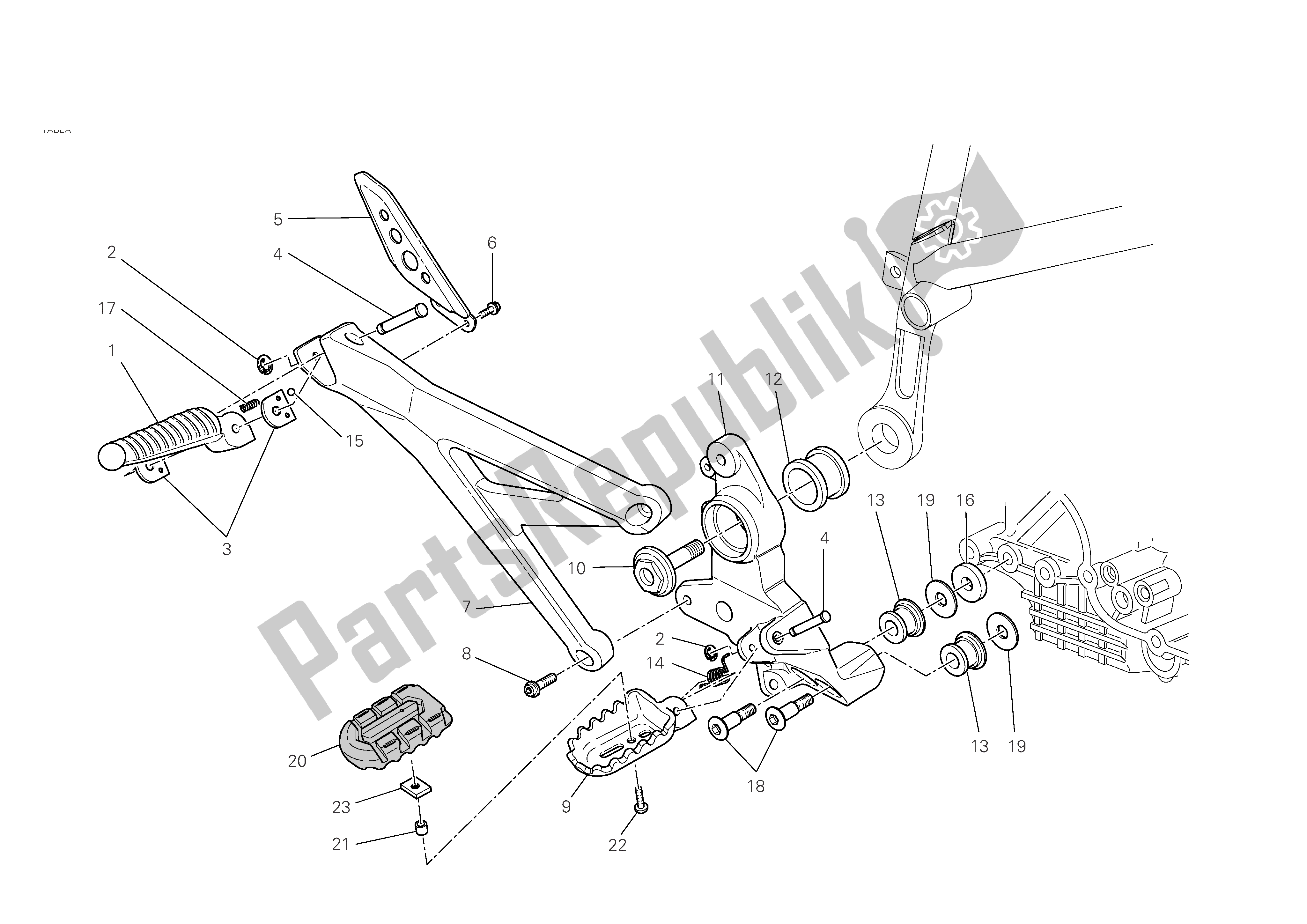 Tutte le parti per il R. H. Poggiapiedi del Ducati Hypermotard S 1100 2008