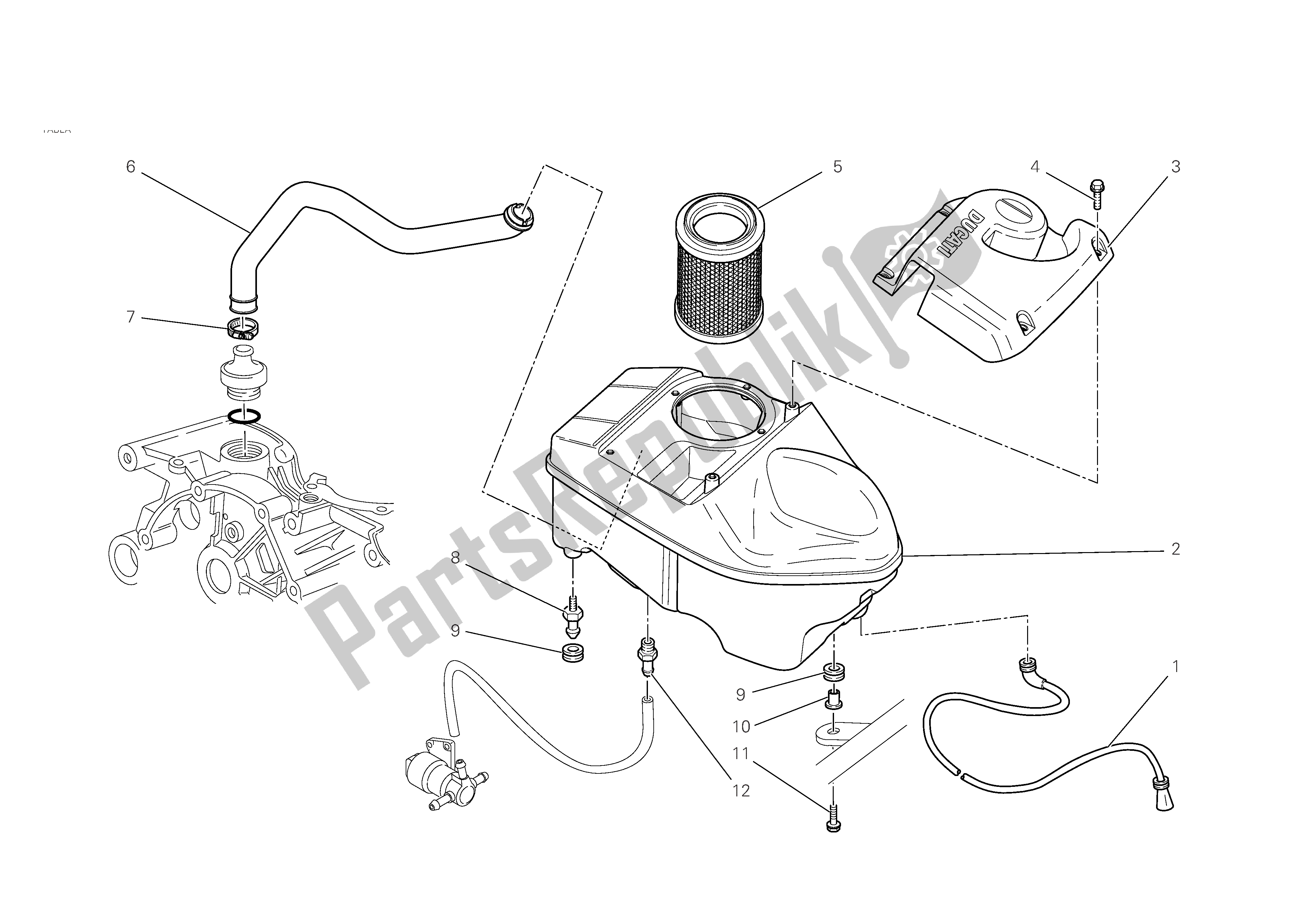 Todas las partes para Toma De Aire - Respiradero De Aceite de Ducati Hypermotard S 1100 2008