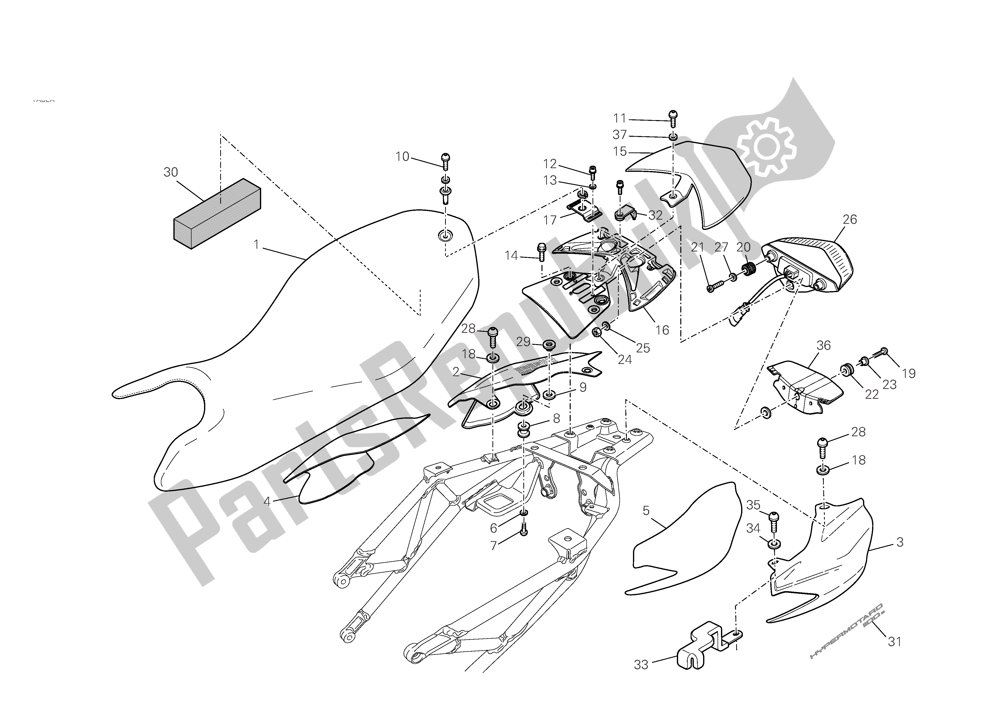 Tutte le parti per il Sedile - Fanale Posteriore del Ducati Hypermotard S 1100 2008