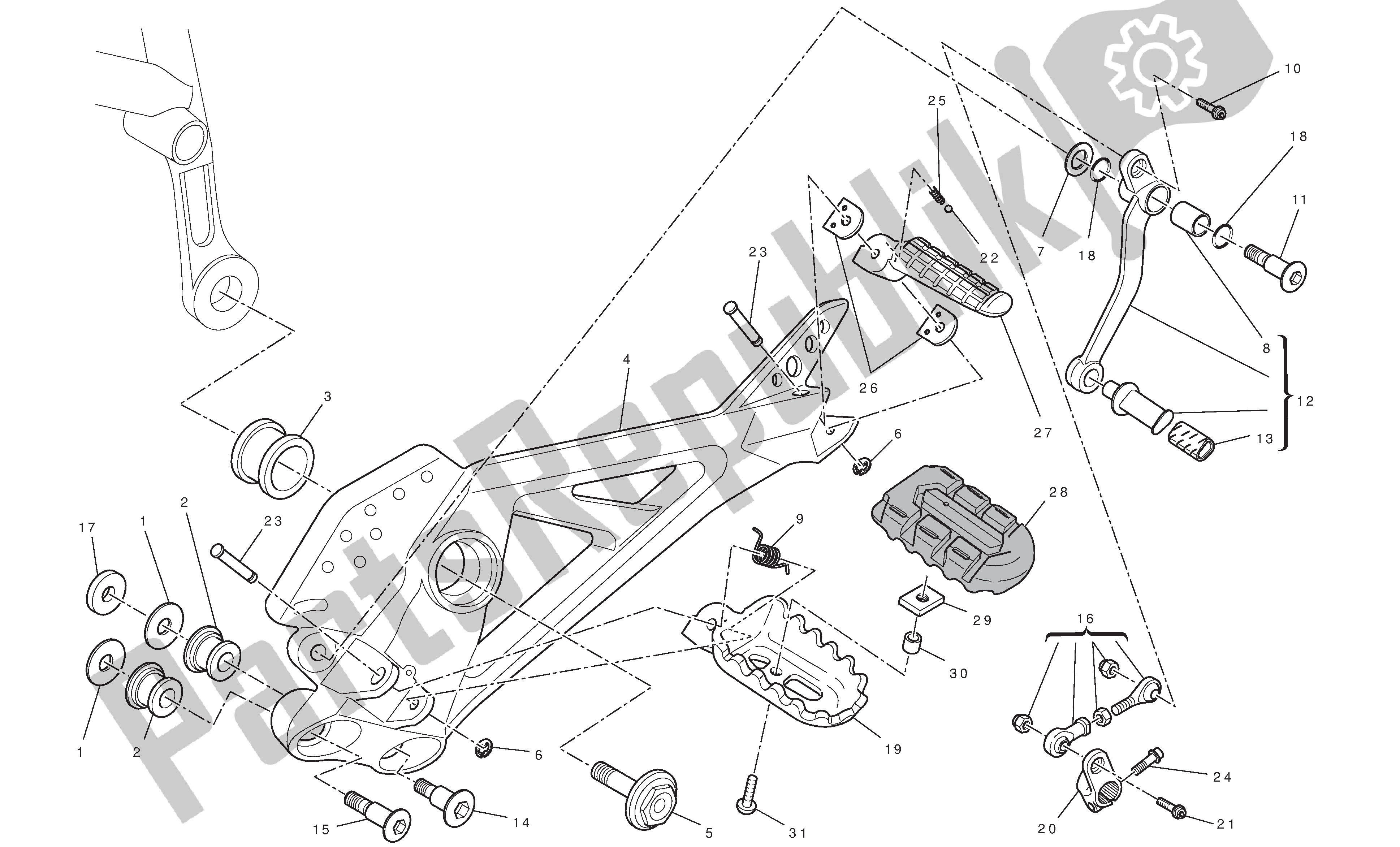 Todas las partes para L. H. Reposapiés de Ducati Hypermotard 796 2010