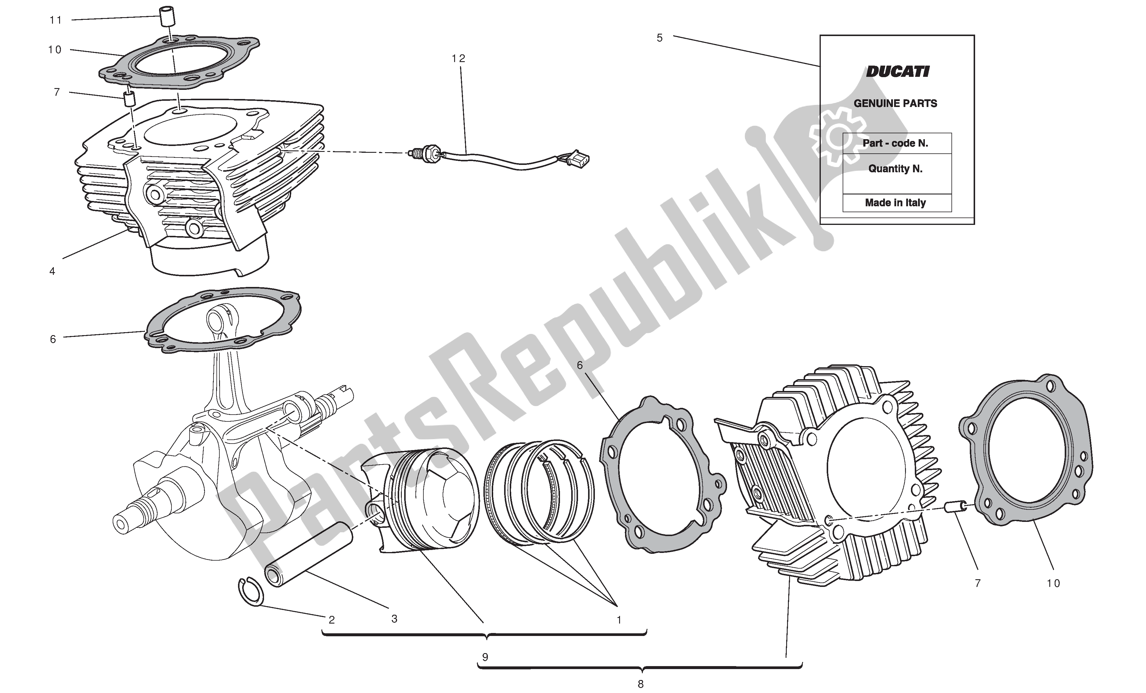 Tutte le parti per il Cilindri - Pistoni del Ducati Hypermotard 796 2010