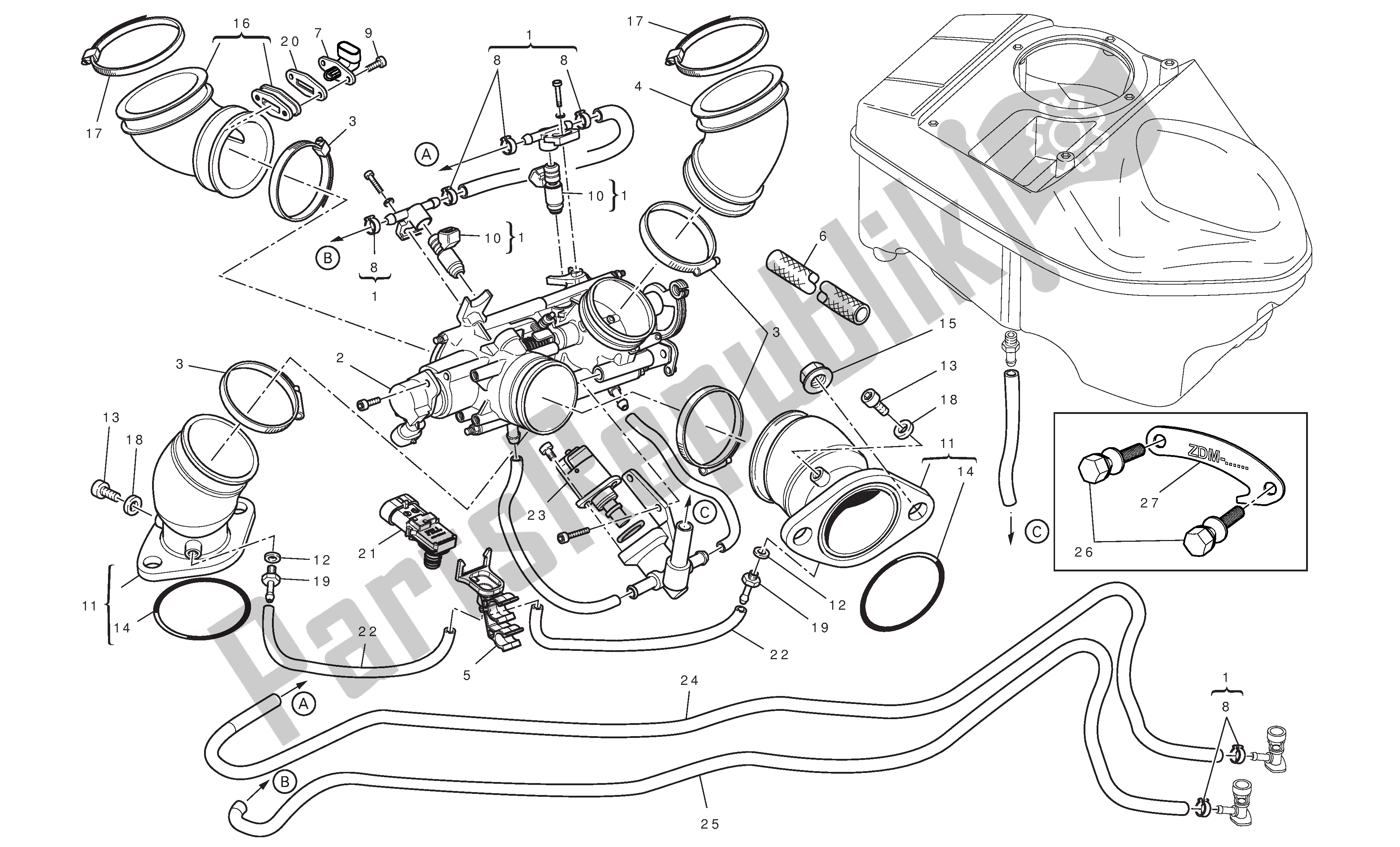Toutes les pièces pour le Collecteurs D'admission du Ducati Hypermotard 796 2010