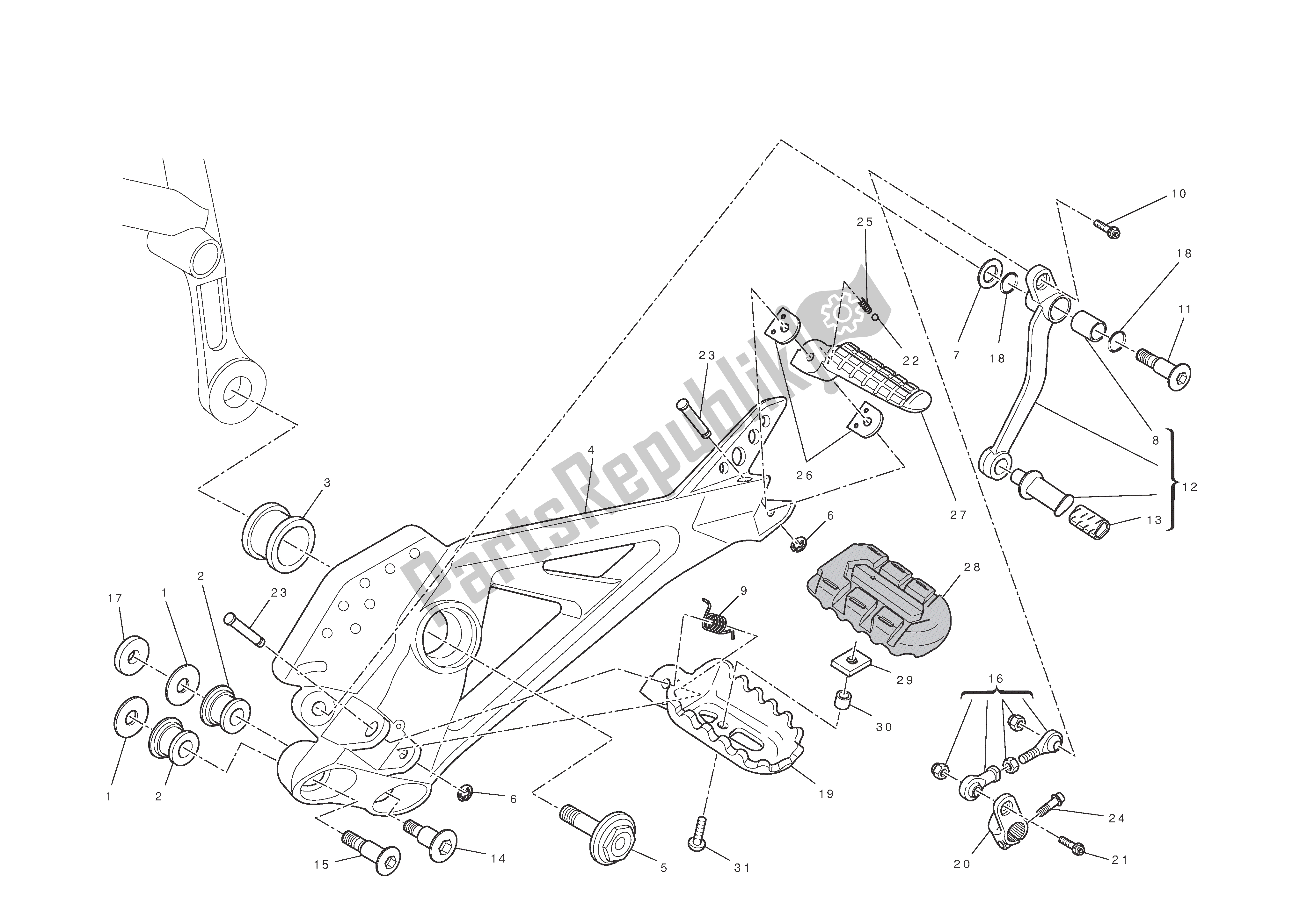 Todas las partes para L. H. Reposapiés de Ducati Hypermotard 796 2011