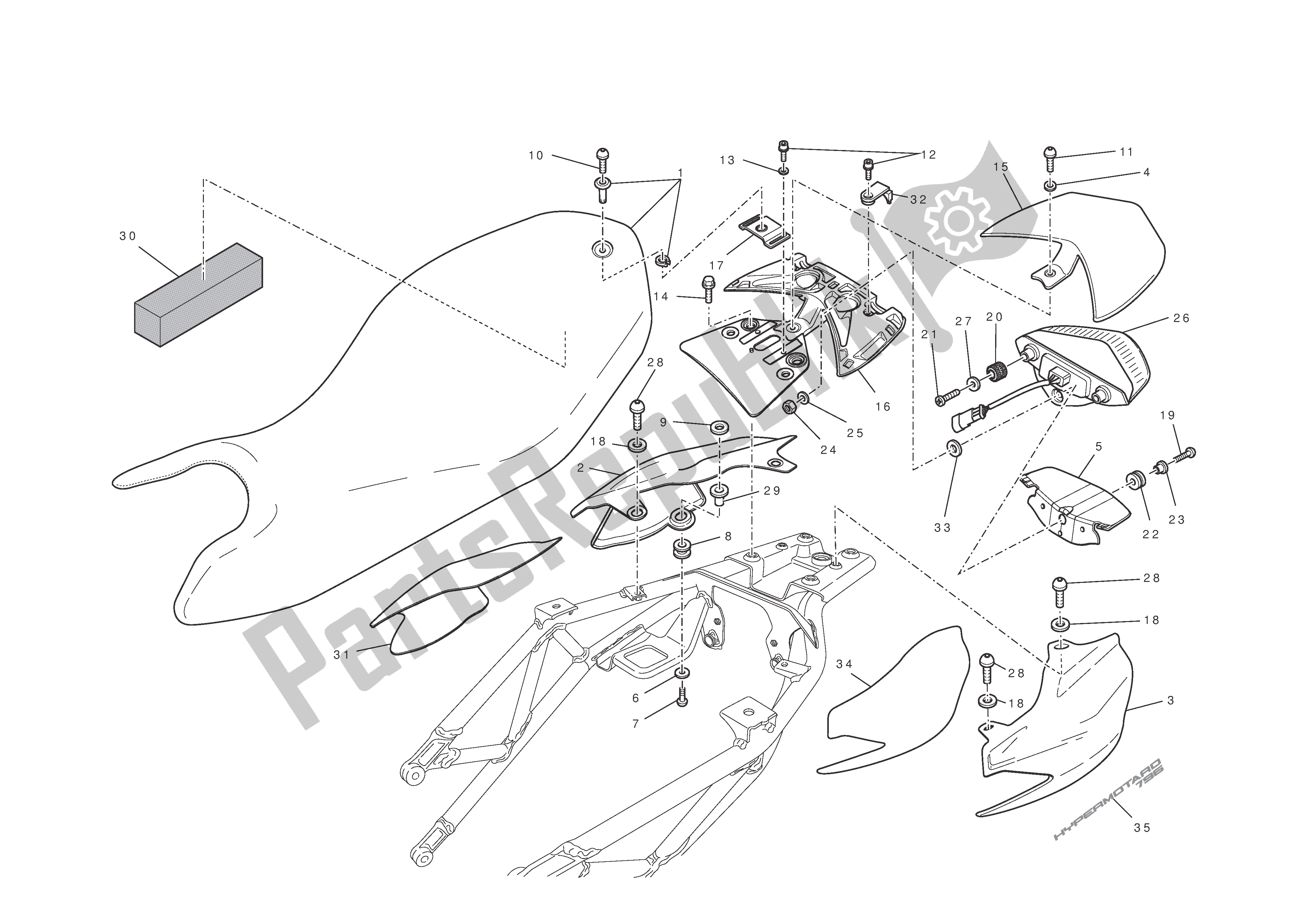 Tutte le parti per il Sedile - Fanale Posteriore del Ducati Hypermotard 796 2011