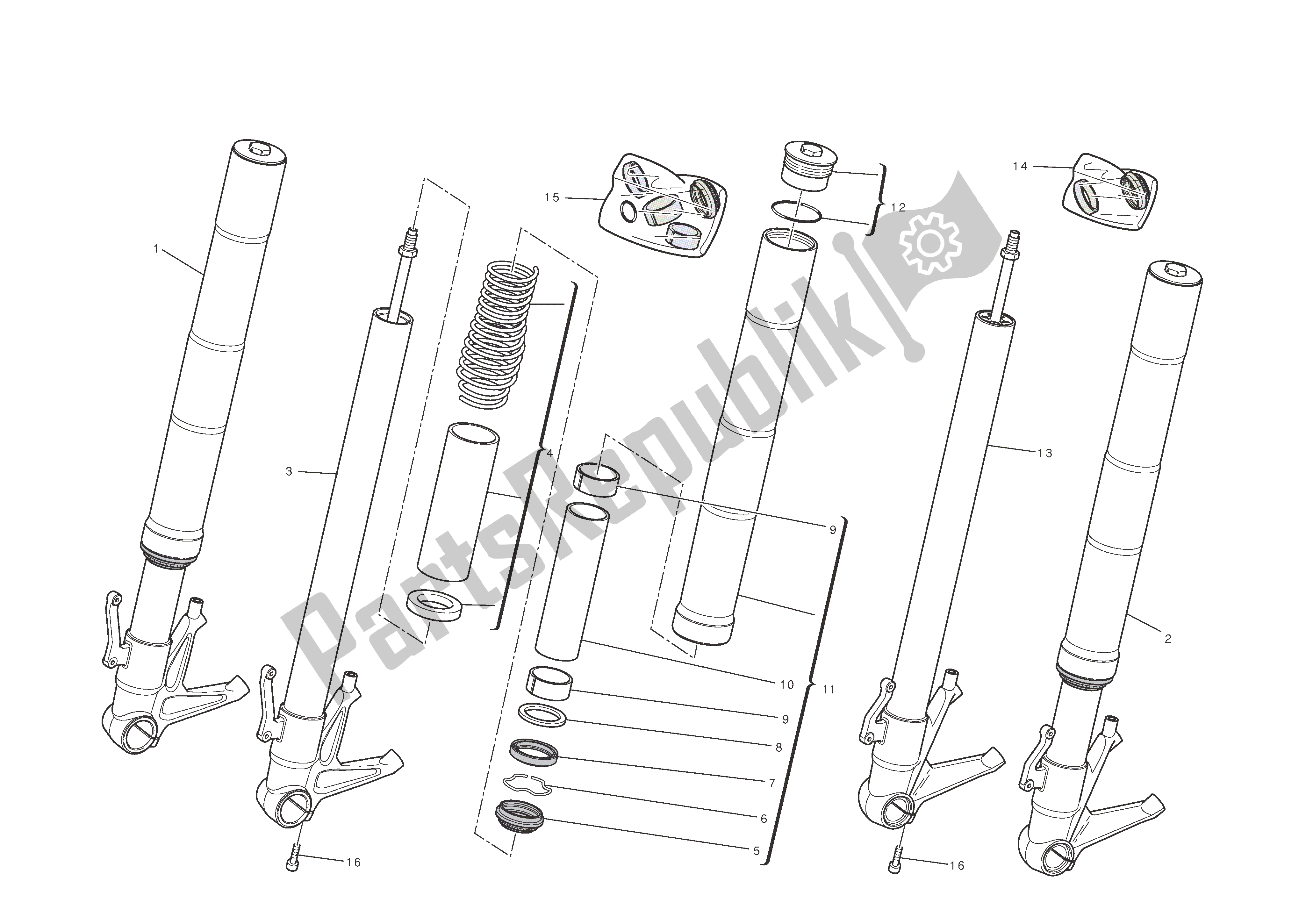Alle onderdelen voor de Voorvorken van de Ducati Hypermotard 796 2011