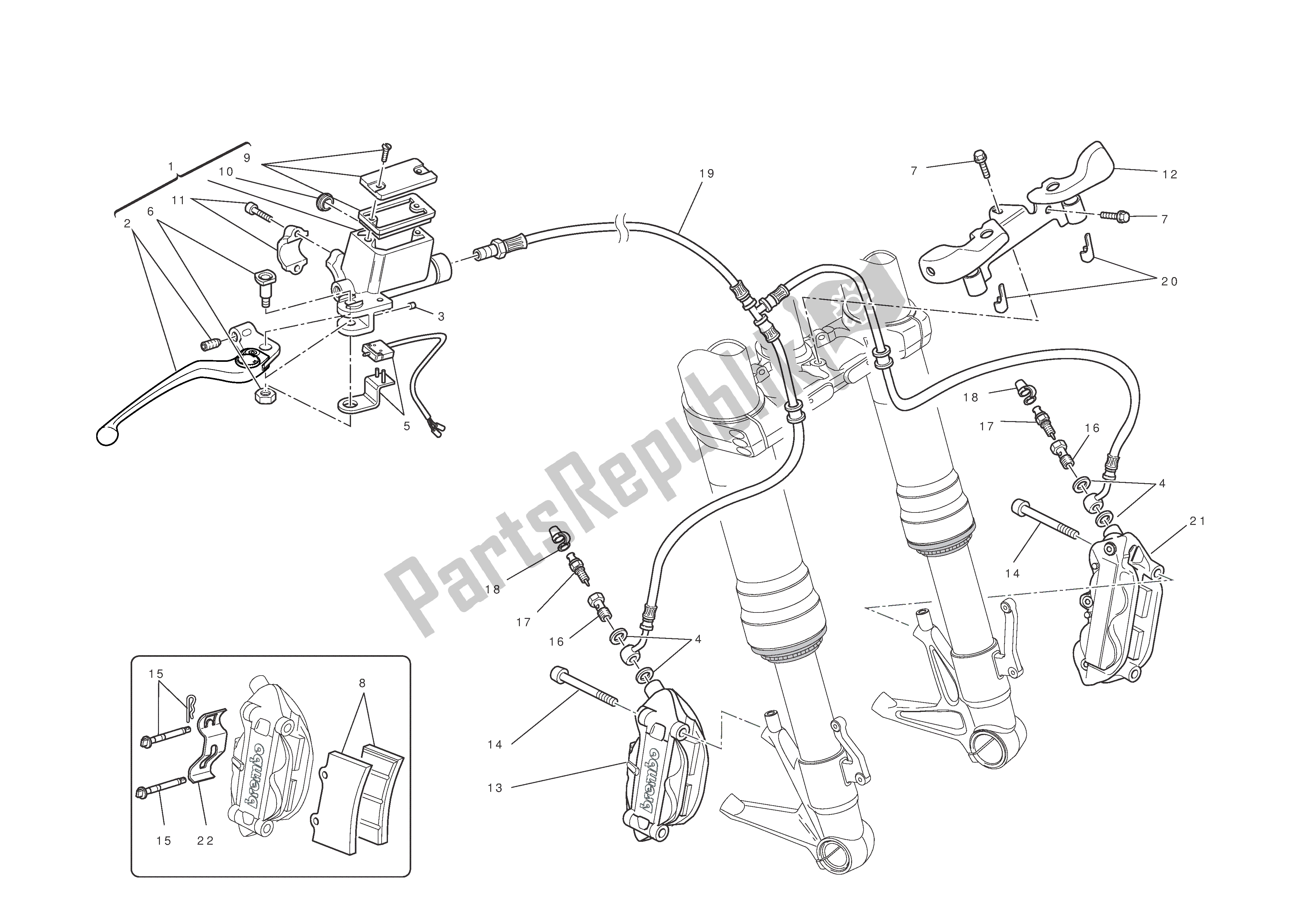 All parts for the Front Brake of the Ducati Hypermotard 796 2011