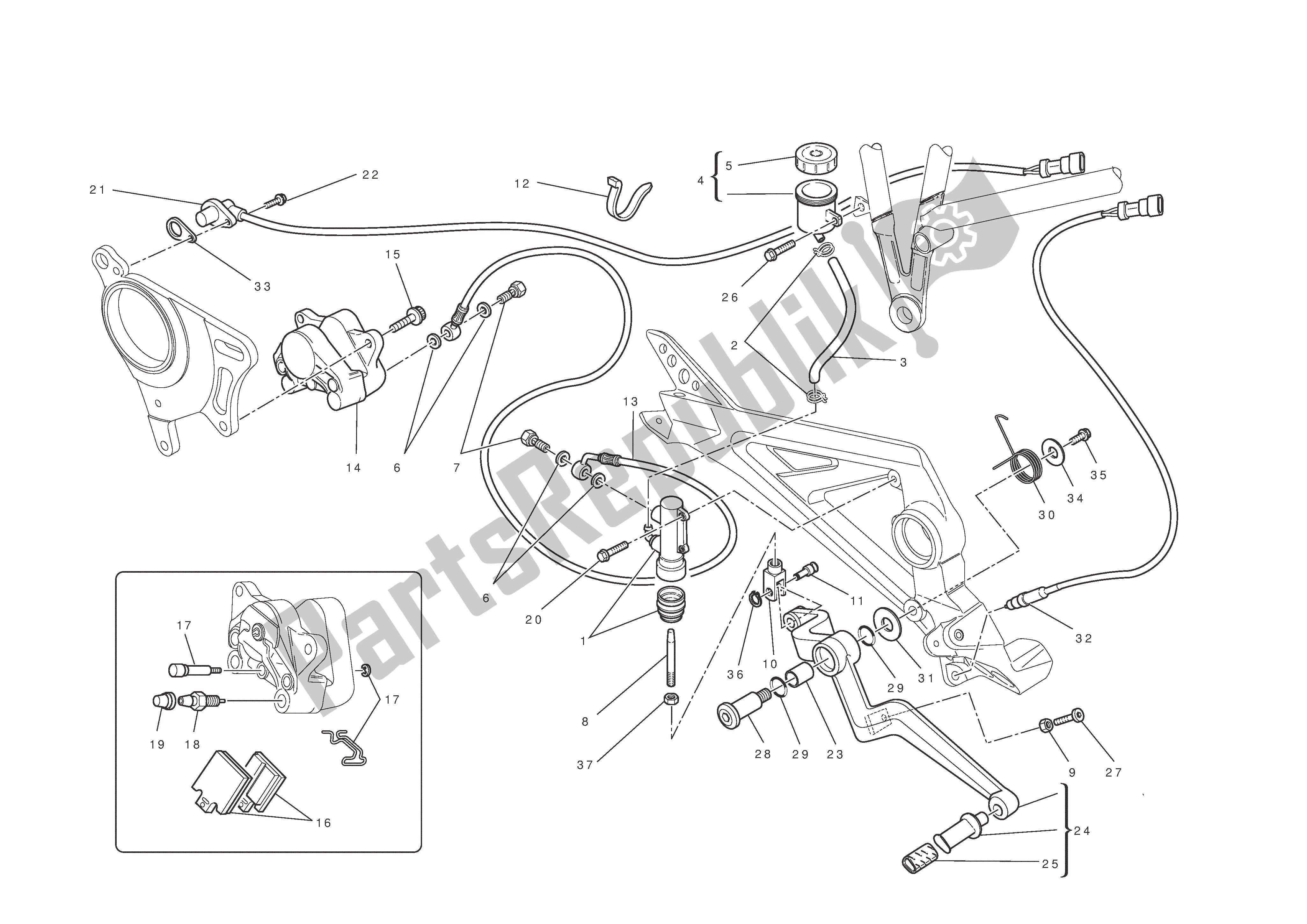 Alle onderdelen voor de Achterrem van de Ducati Hypermotard 796 2011