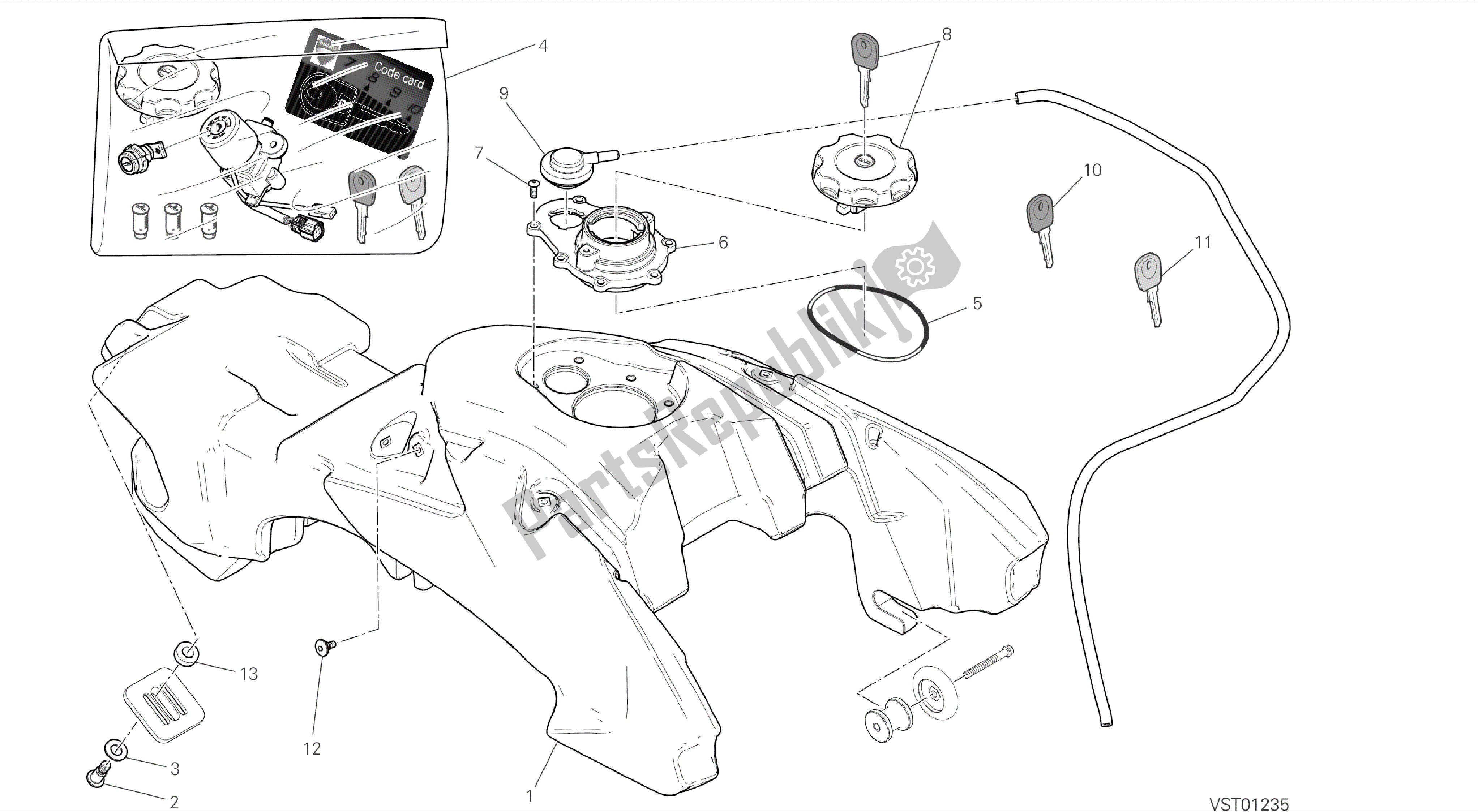 Todas as partes de Desenho 032 - Tanque De Combustível [mod: Hym; Xst: Aus, Eur, Fra, Jap] Quadro De Grupo do Ducati Hypermotard 821 2014