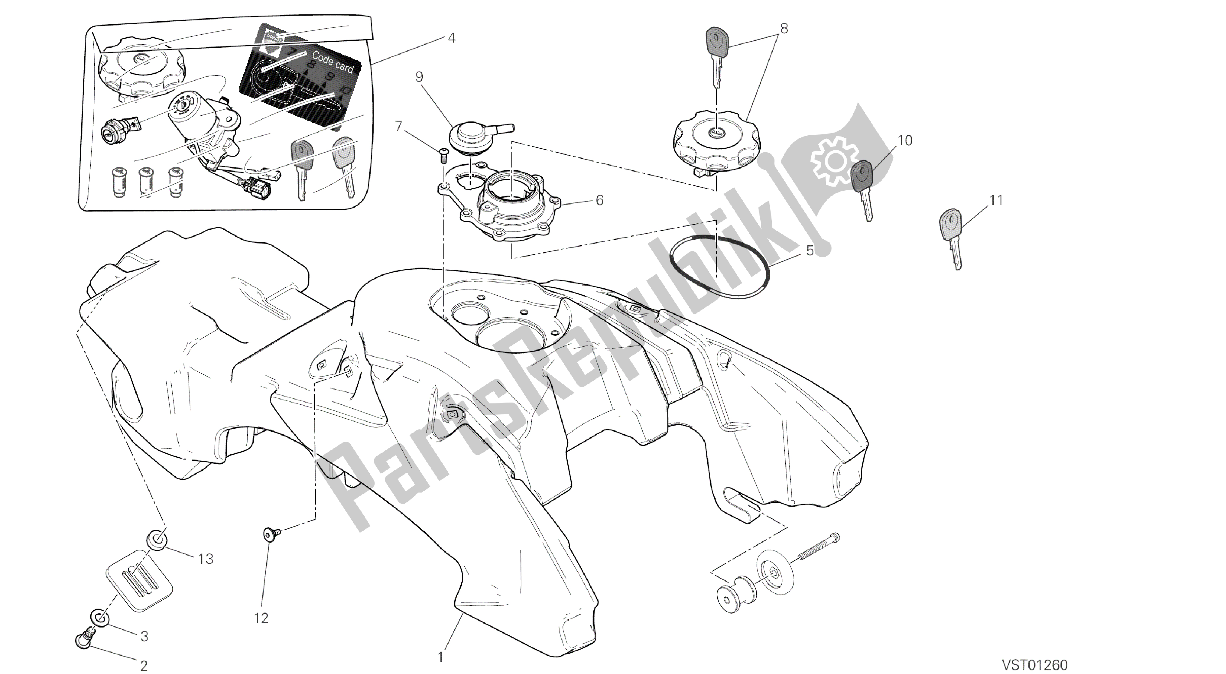 Todas as partes de Desenho 032 - Tanque De Combustível [mod: Hym; Xst: Chn, Tha, Twn] Quadro De Grupo do Ducati Hypermotard 821 2014
