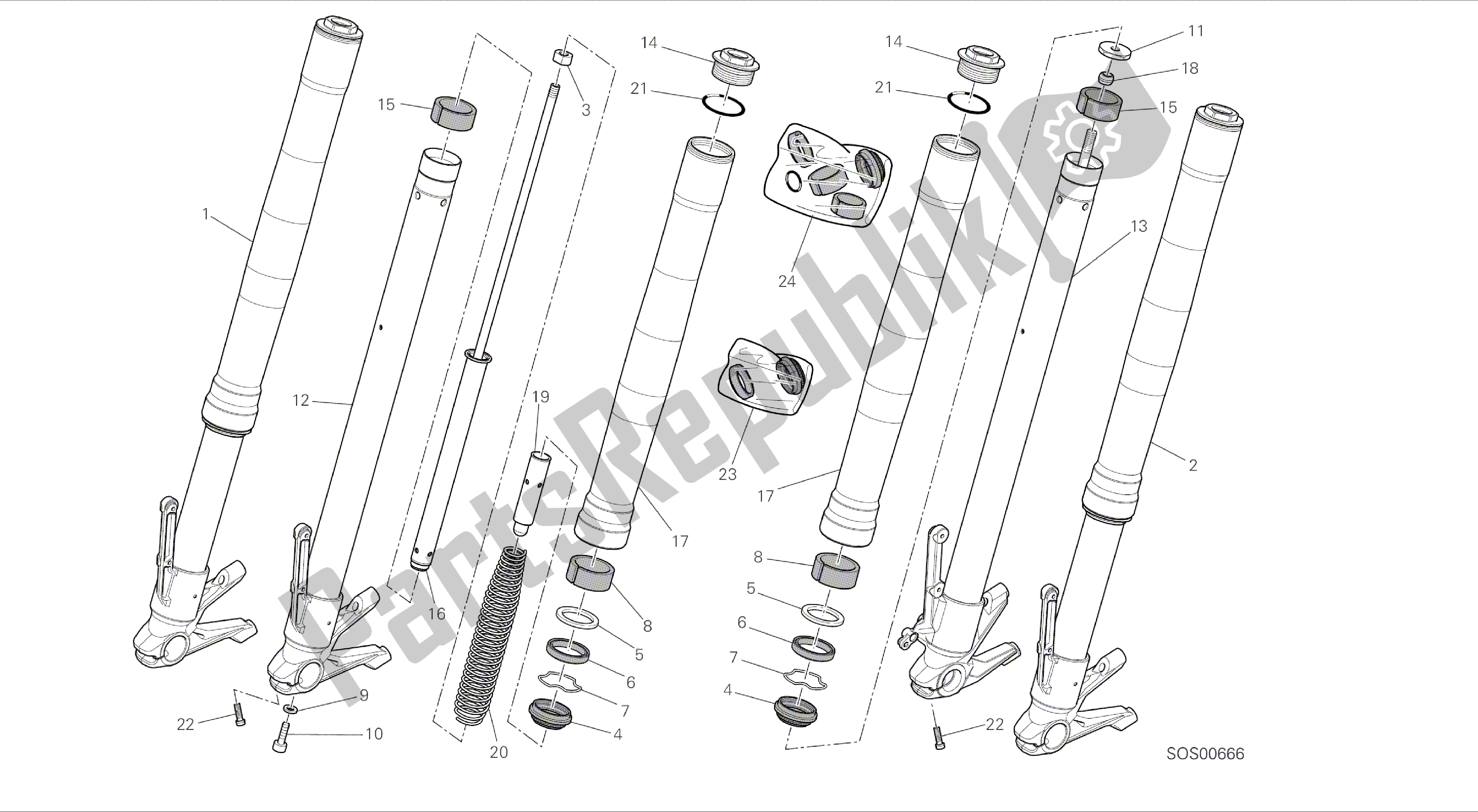 Todas las partes para Dibujo 21a - Horquilla Delantera [mod: Hym; Xst: Marco De Grupo Aus, Chn, Eur, Fra, Jap, Tha, Twn] de Ducati Hypermotard 821 2014