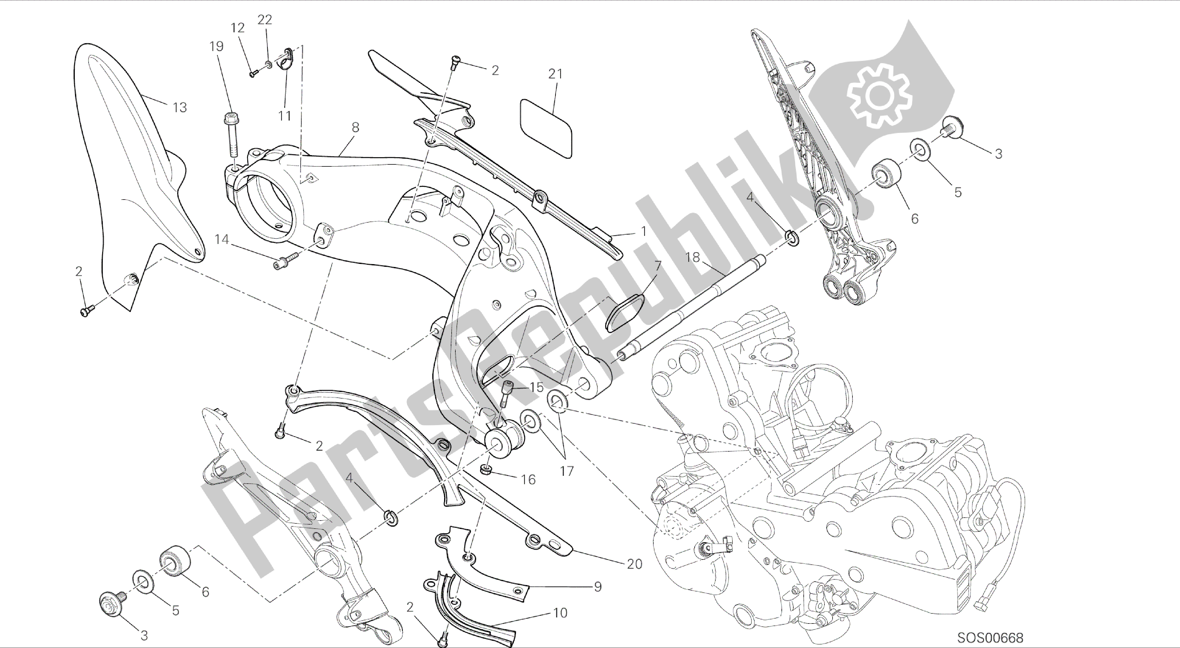 Todas las partes para Dibujo 28a - Forcellone Posteriore [mod: Hym; Xst: Chn, Eur, Fra, Jap, Tha, Twn] Marco De Grupo de Ducati Hypermotard 821 2014
