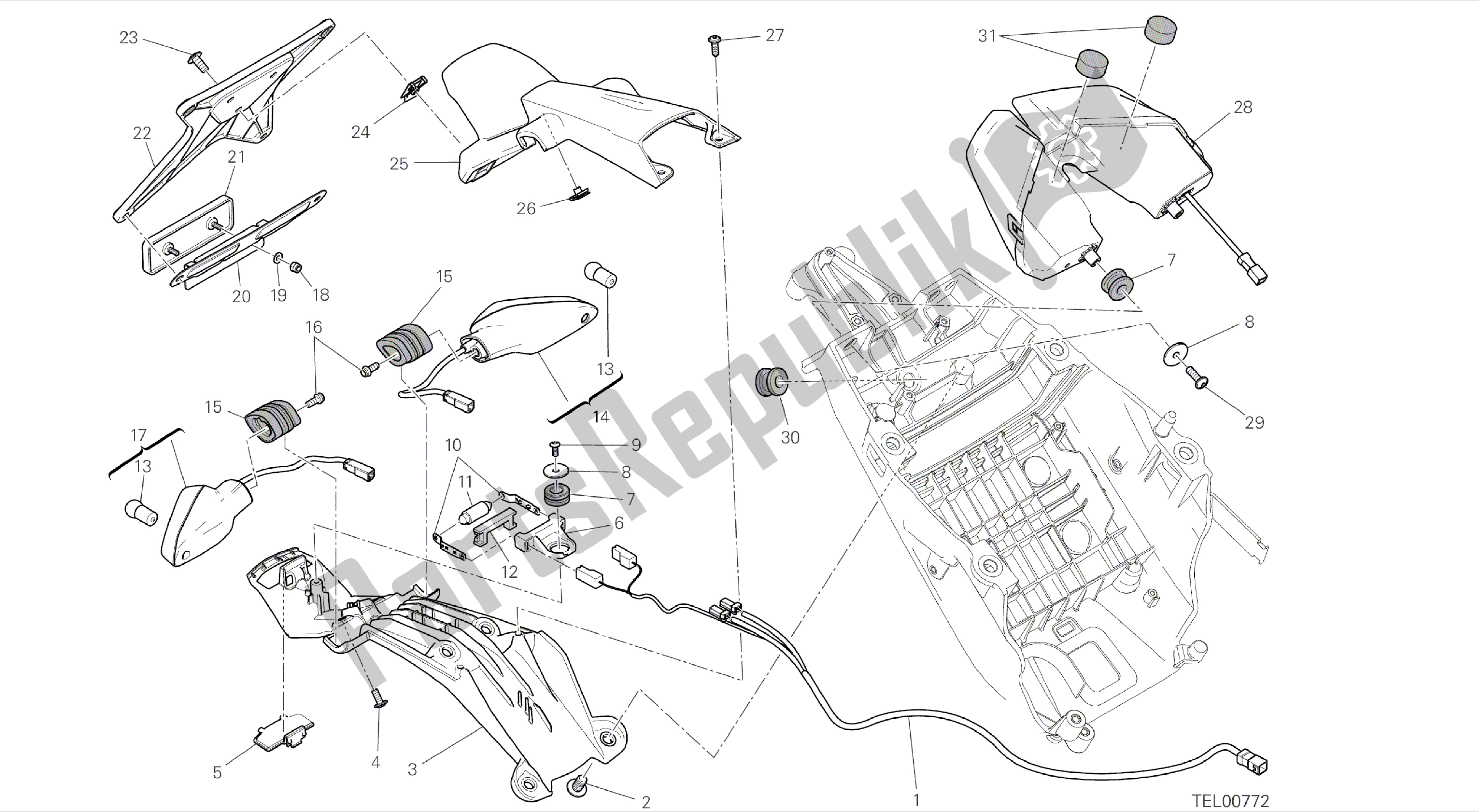 Alle onderdelen voor de Tekening 27b - Kentekenplaathouder - Achterlicht [mod: Hym; Xst: Chn, Eur, Fra, Jap, Tha, Twn] Groep Elektrisch van de Ducati Hypermotard 821 2014