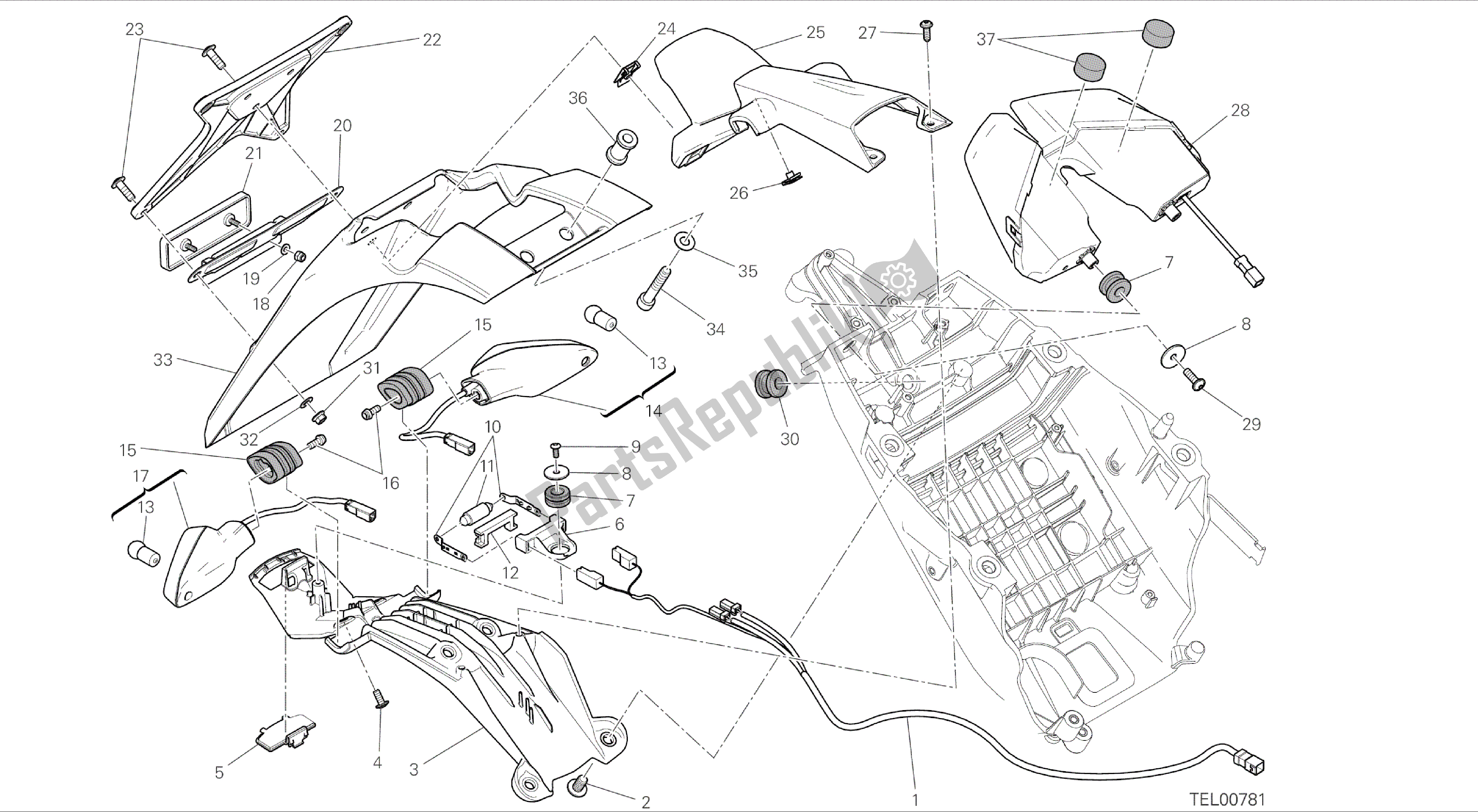 Todas las partes para Dibujo 27c - Soporte De Matrícula - Luz Trasera - (aus) [mod: Hym; Xst: Aus] Grupo Eléctrico de Ducati Hypermotard 821 2014