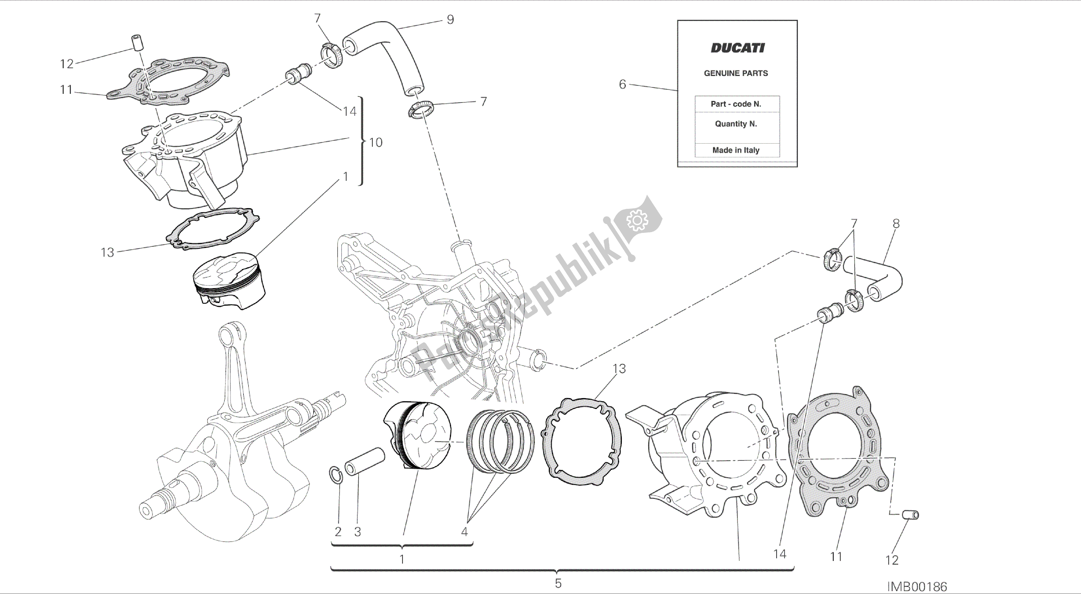 Todas as partes de Desenho 007 - Cilindros - Pistões [mod: Hym; Xst: Aus, Chn, Eur, Fra, Jap, Tha, Twn] Grupo Motor do Ducati Hypermotard 821 2014