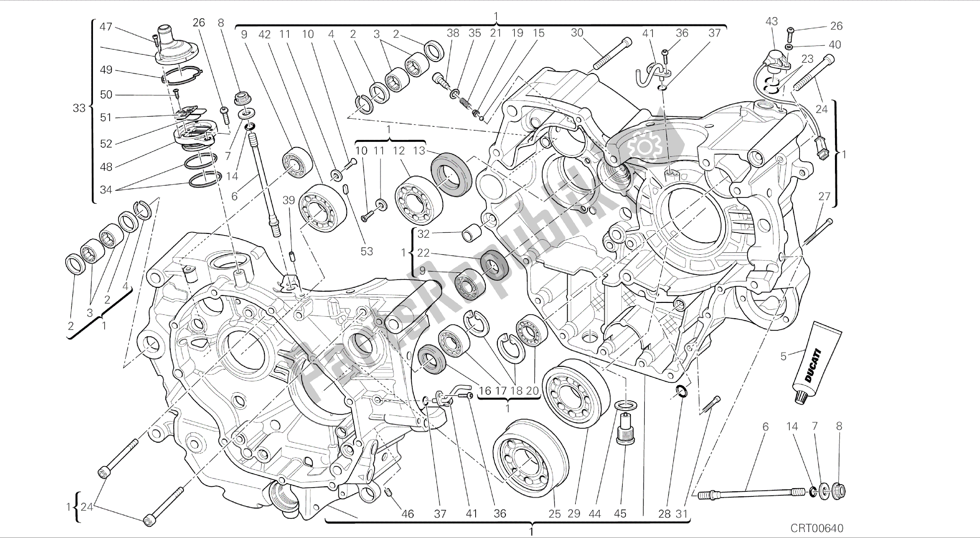 Tutte le parti per il Disegno 010 - Coppia Semicarter [mod: Hym; Xst: Aus, Chn, Eur, Fra, Jap, Tha, Twn] Gruppo Motore del Ducati Hypermotard 821 2014