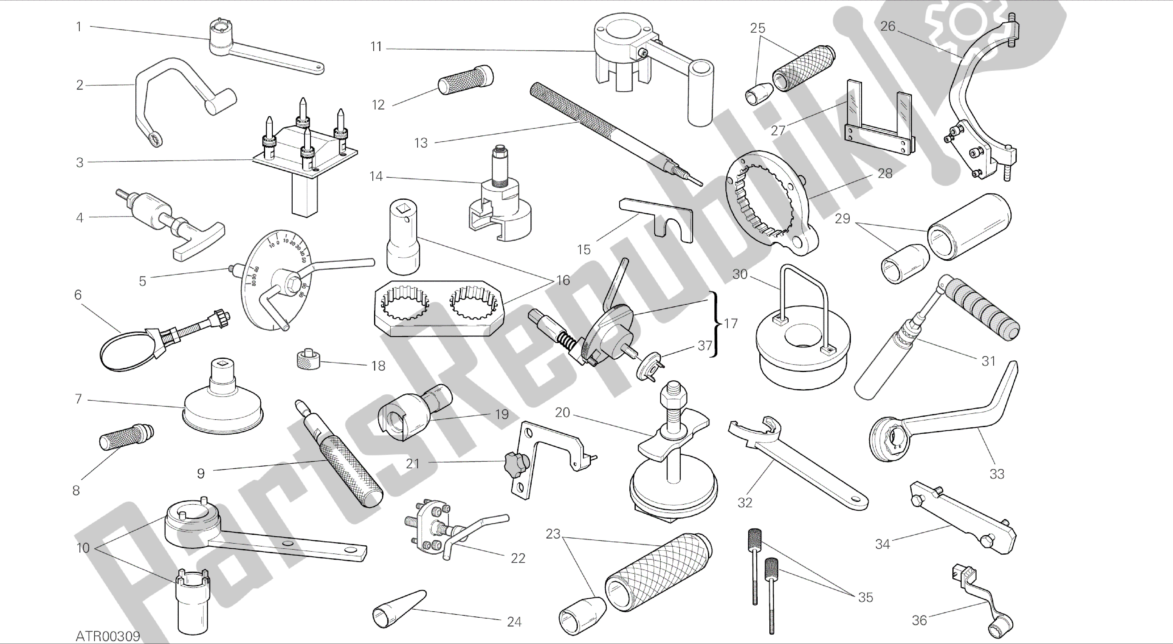 Todas as partes de Desenho 001 - Ferramentas De Serviço De Oficina (motor) [mod: Hm; Xst: Aus, Chn, Eur, Fra, Jap, Tha, Twn] Ferramentas De Grupo do Ducati Hypermotard 821 2014