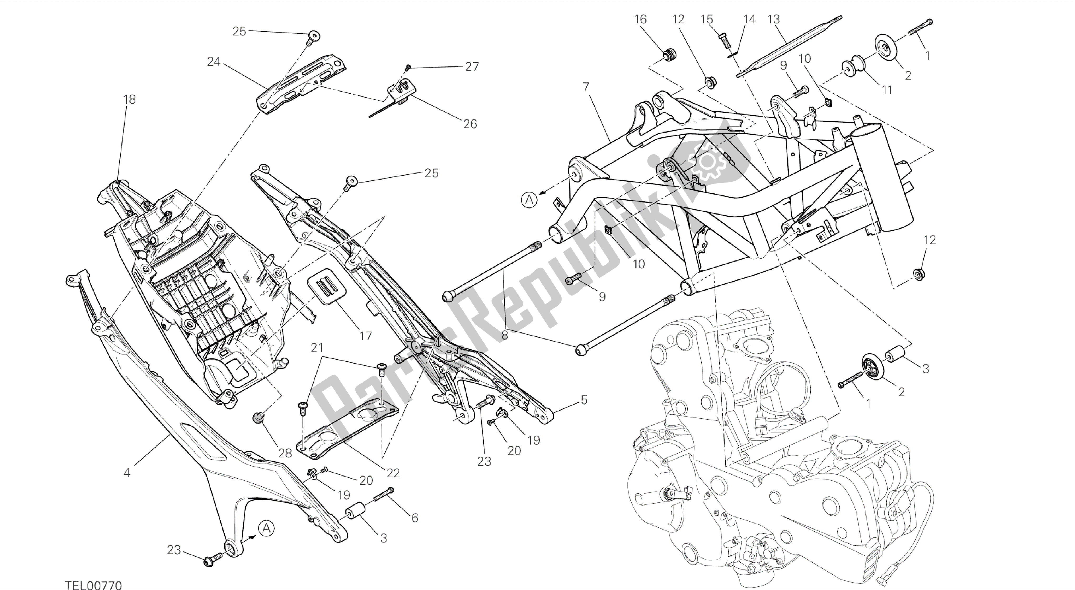 Todas las partes para Dibujo 022 - Marco [mod: Hym; Xst: Aus, Chn, Eur, Fra, Jap, Tha, Twn] Marco De Grupo de Ducati Hypermotard 821 2014