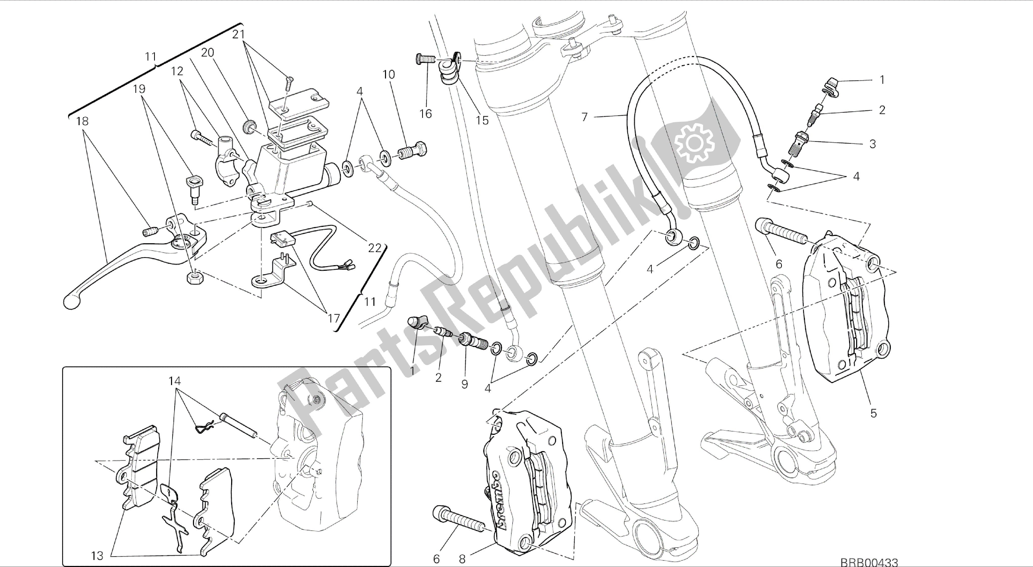 Todas as partes de Desenho 024 - Sistema De Freio Dianteiro [mod: Hym; Xst: Aus, Chn, Eur, Fra, Jap, Tha, Twn] Quadro De Grupo do Ducati Hypermotard 821 2014