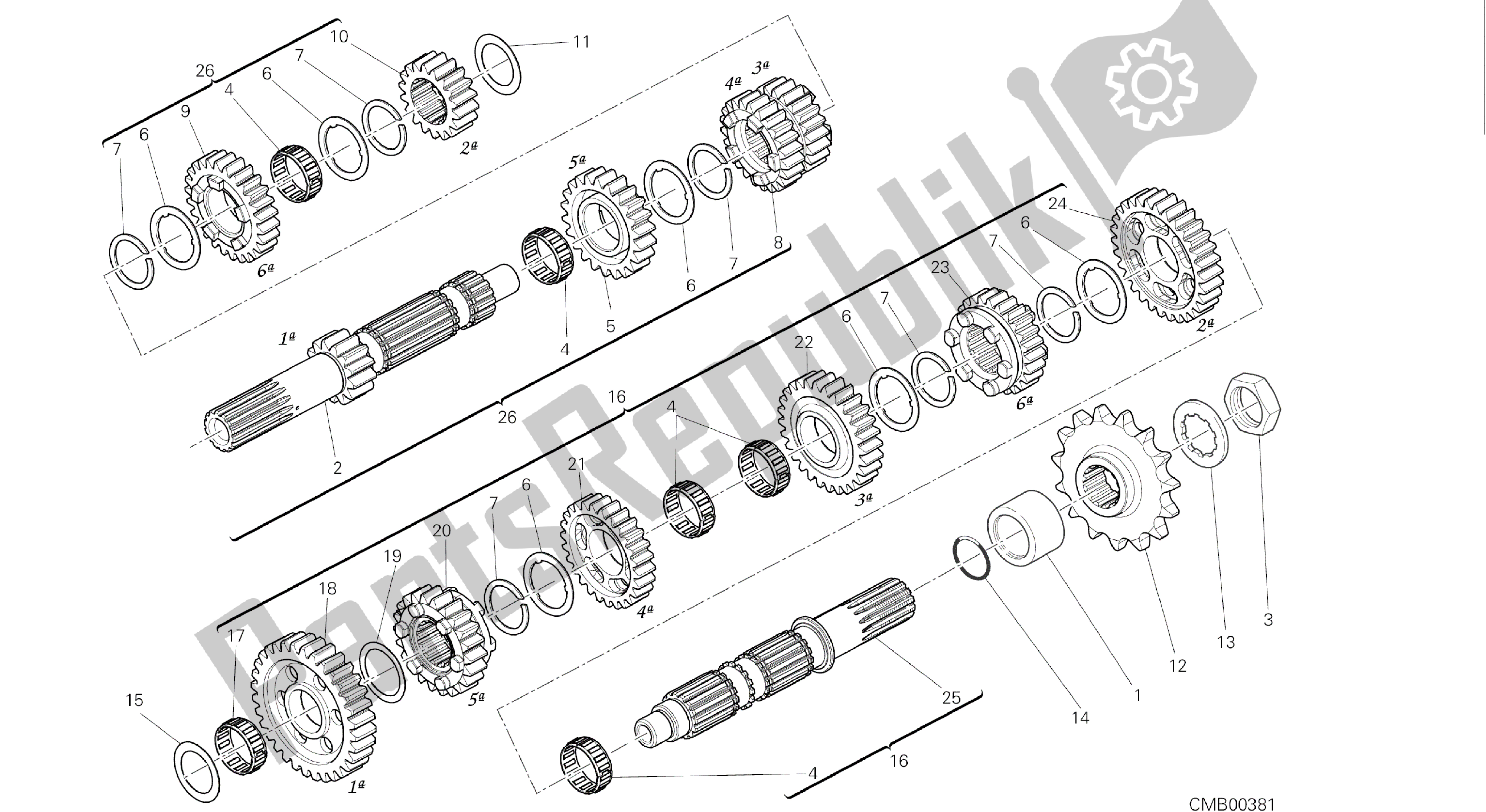 Todas as partes de Desenho 003 - Caixa De Engrenagens [mod: Hym-sp; Xst: Aus, Eur, Fra, Jap, Twn] Motor De Grupo do Ducati Hypermotard SP 821 2014