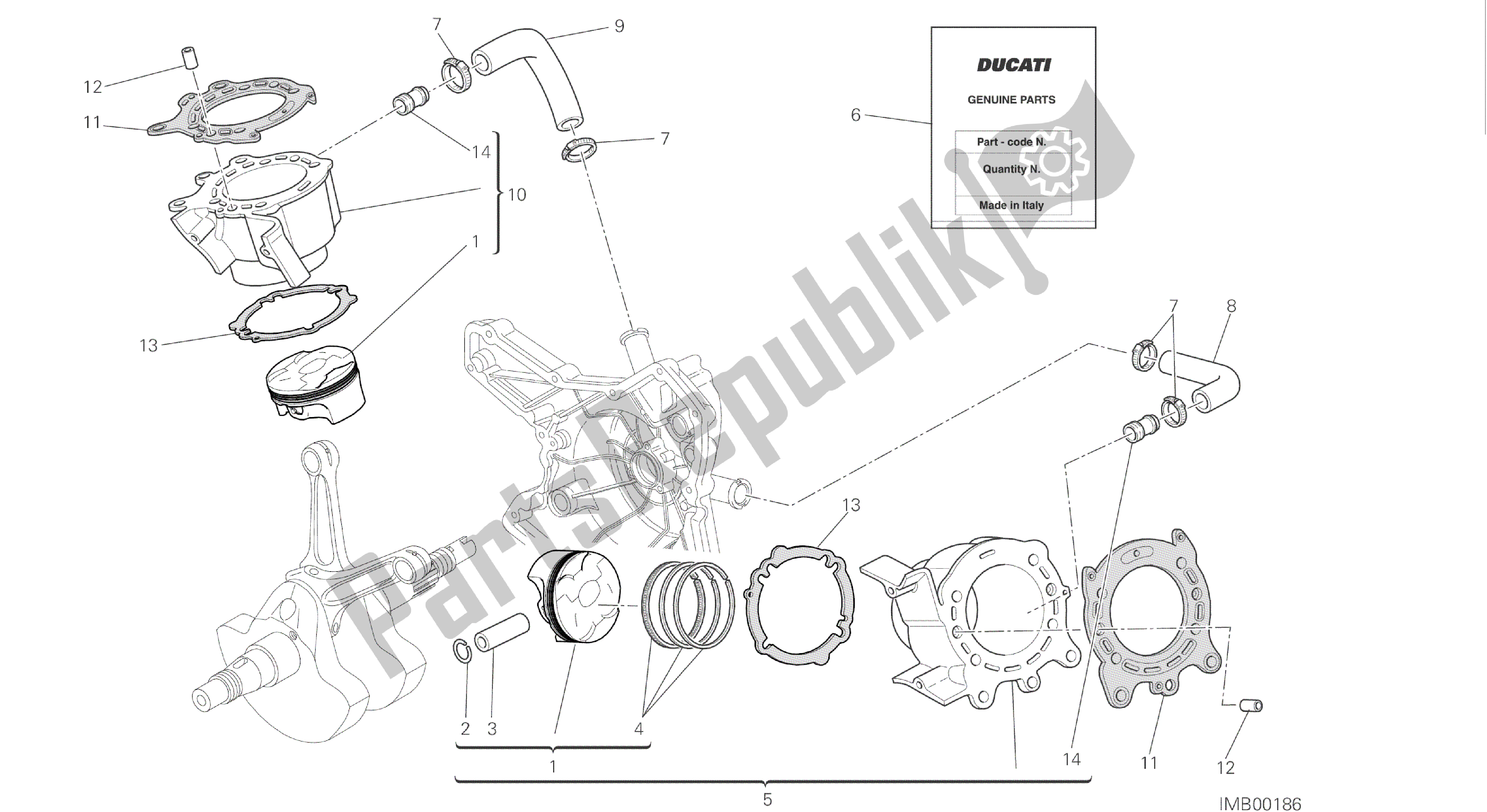 Todas as partes de Desenho 007 - Cilindros - Pistões [mod: Hym-sp; Xst: Aus, Eur, Fra, Jap, Twn] Grupo Motor do Ducati Hypermotard SP 821 2014