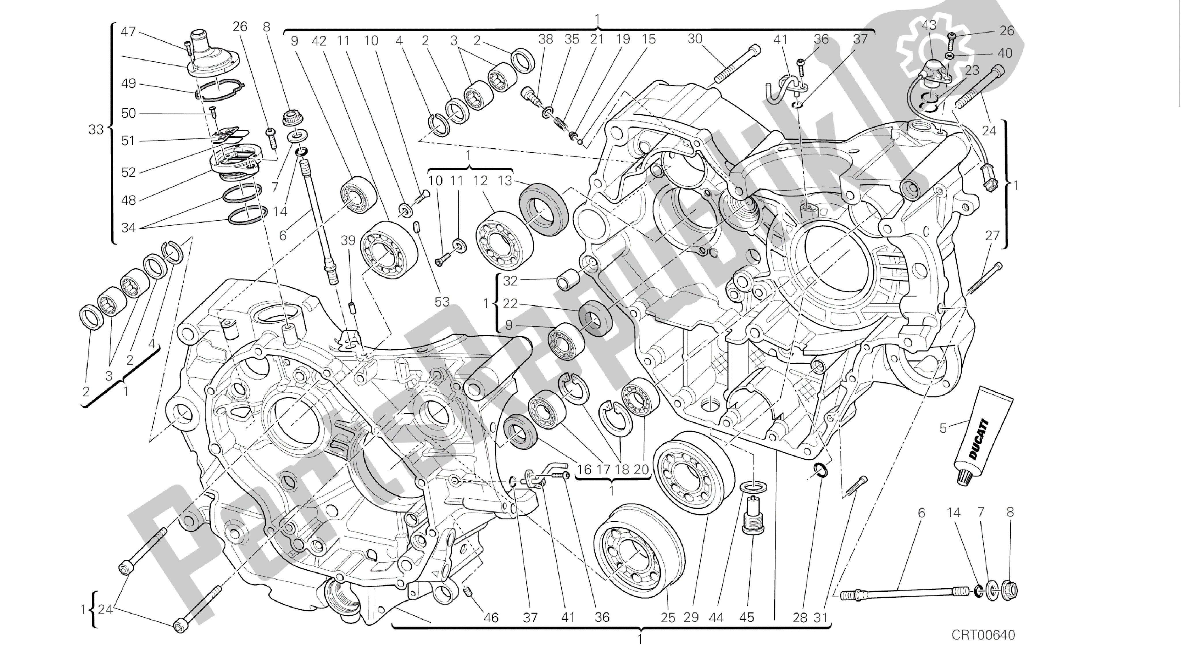 Tutte le parti per il Disegno 010 - Coppia Semicarter [mod: Hym-sp; Xst: Aus, Eur, Fra, Jap, Twn] Gruppo Motore del Ducati Hypermotard SP 821 2014