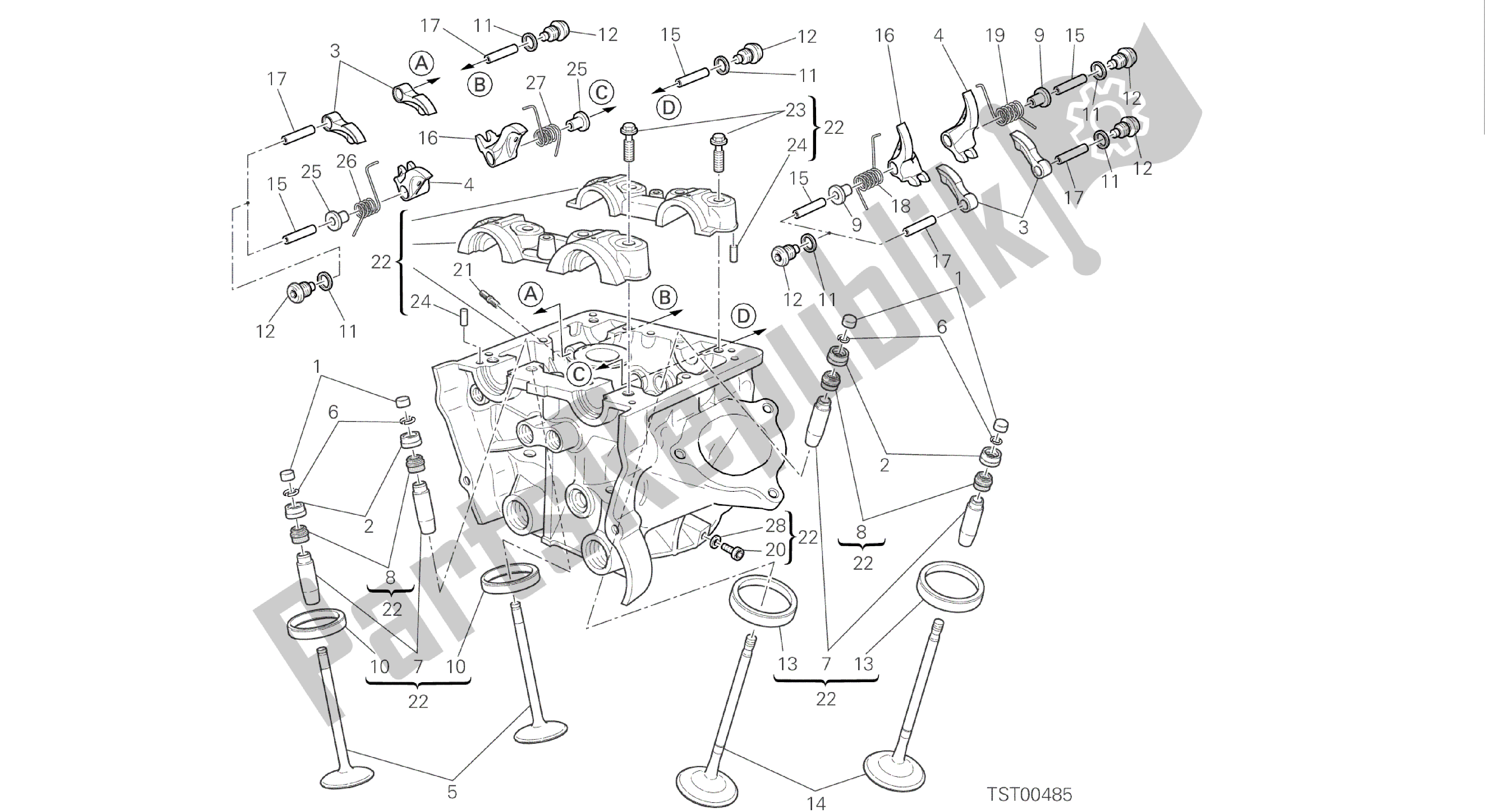 Alle onderdelen voor de Tekening 014 - Verticale Kop [mod: Hym-sp; Xst: Aus, Eur, Fra, Jap, Twn] Groepsmotor van de Ducati Hypermotard SP 821 2014