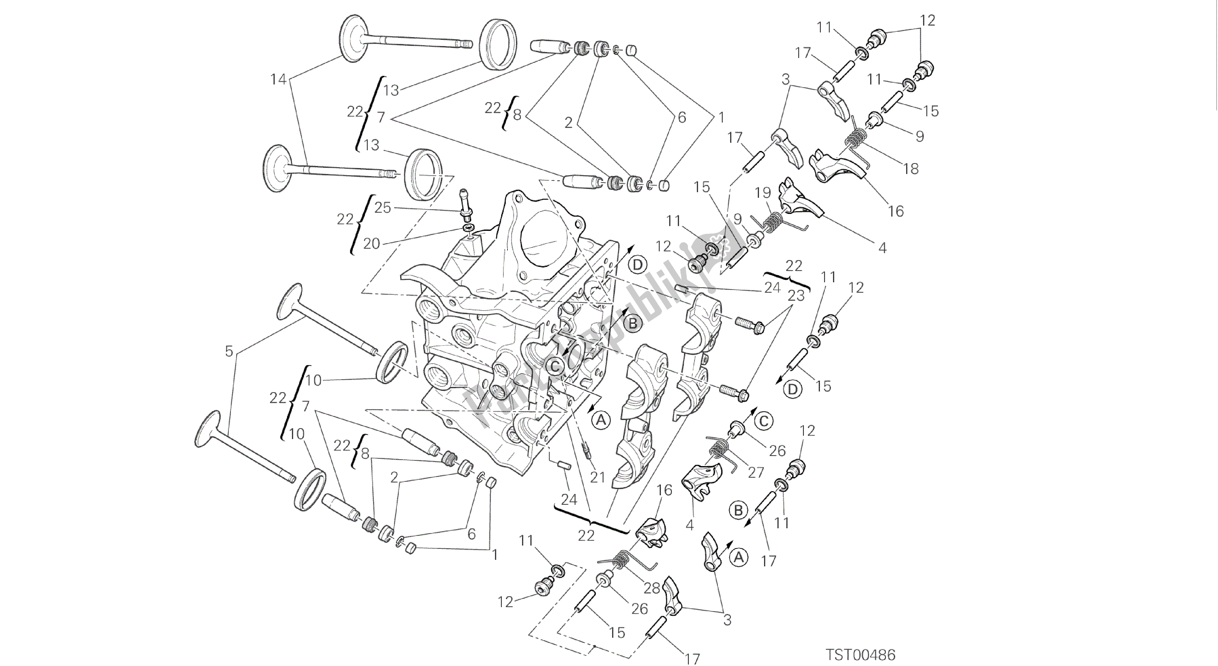 Alle onderdelen voor de Tekening 015 - Horizontale Kop [mod: Hym-sp; Xst: Aus, Eur, Fra, Jap, Twn] Groepsmotor van de Ducati Hypermotard SP 821 2014