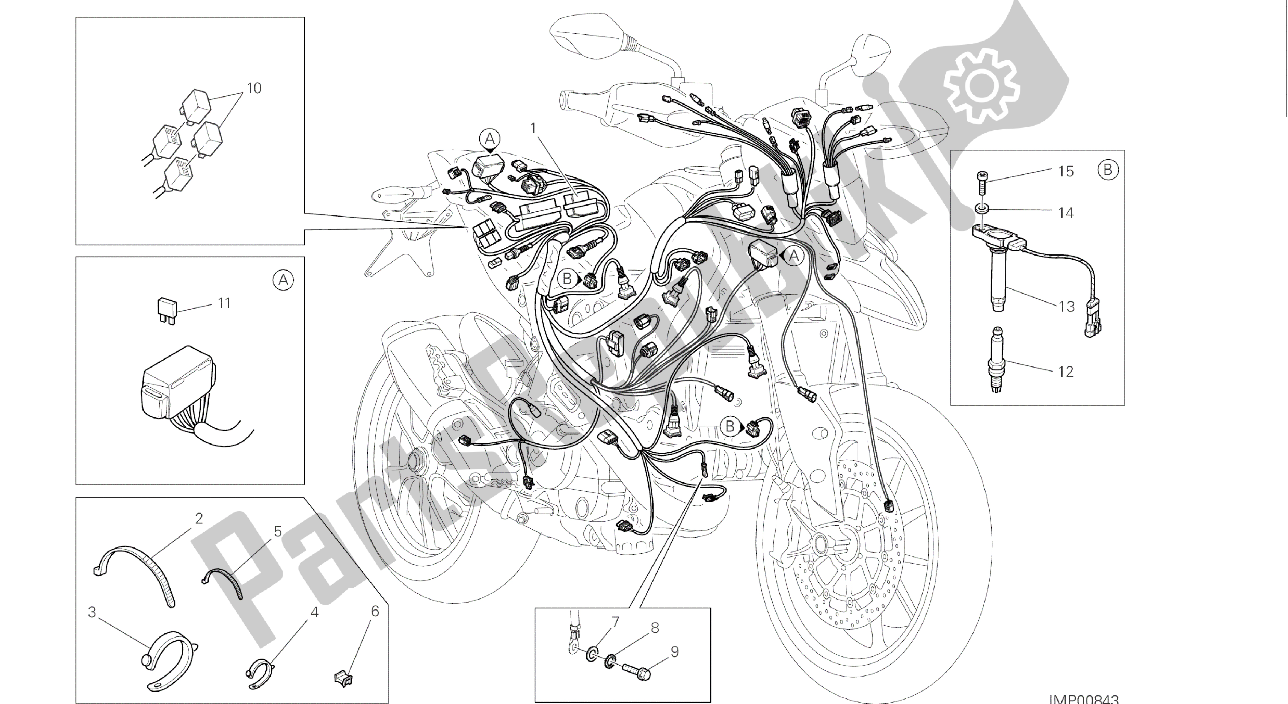 Tutte le parti per il Disegno 018 - Serie Di Cavi [mod: Hym-sp; Xst: Aus, Eur, Fra, Jap, Twn] Gruppo Elettrico del Ducati Hypermotard SP 821 2014